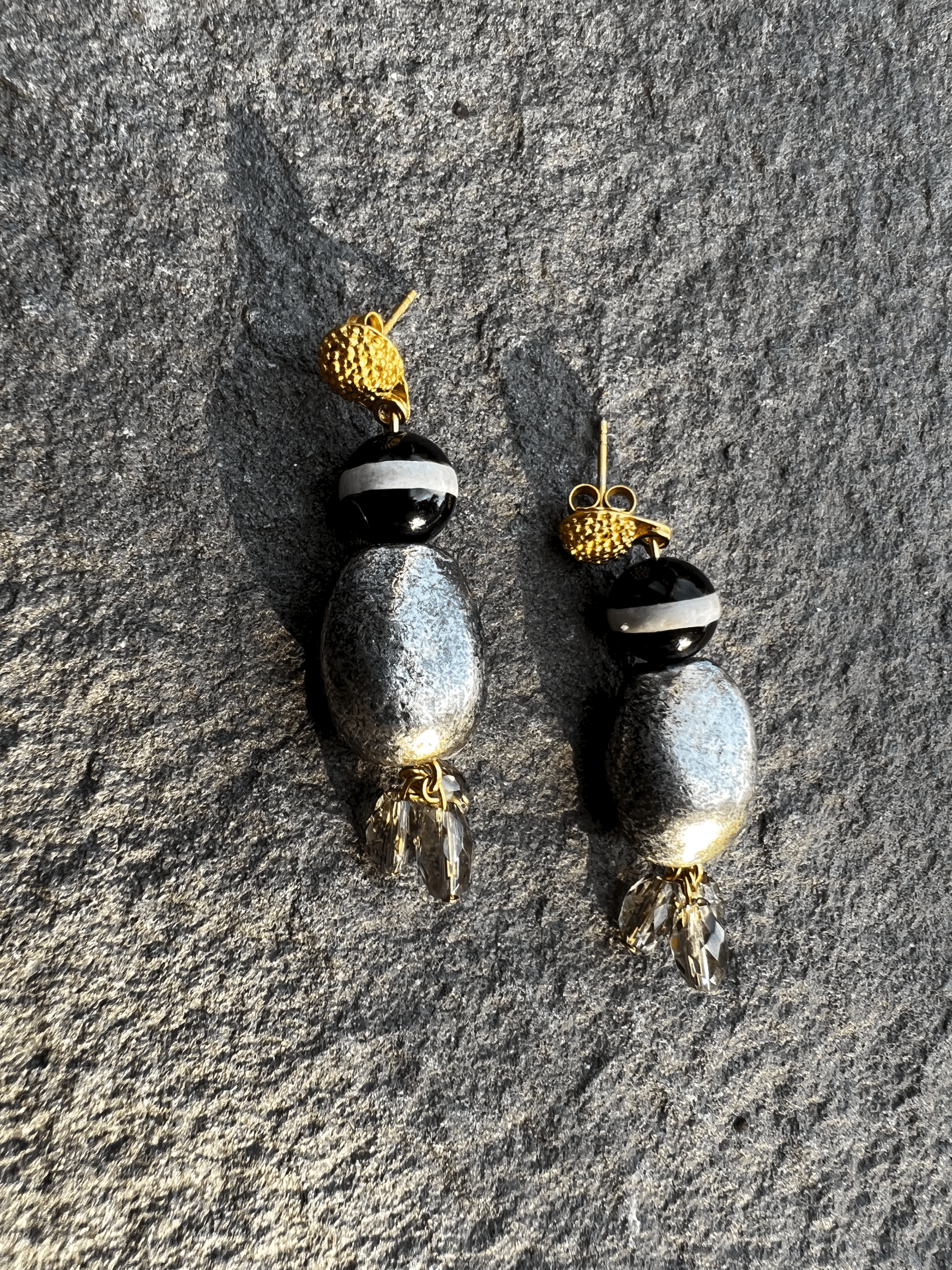 smoky quartz / agate earrings