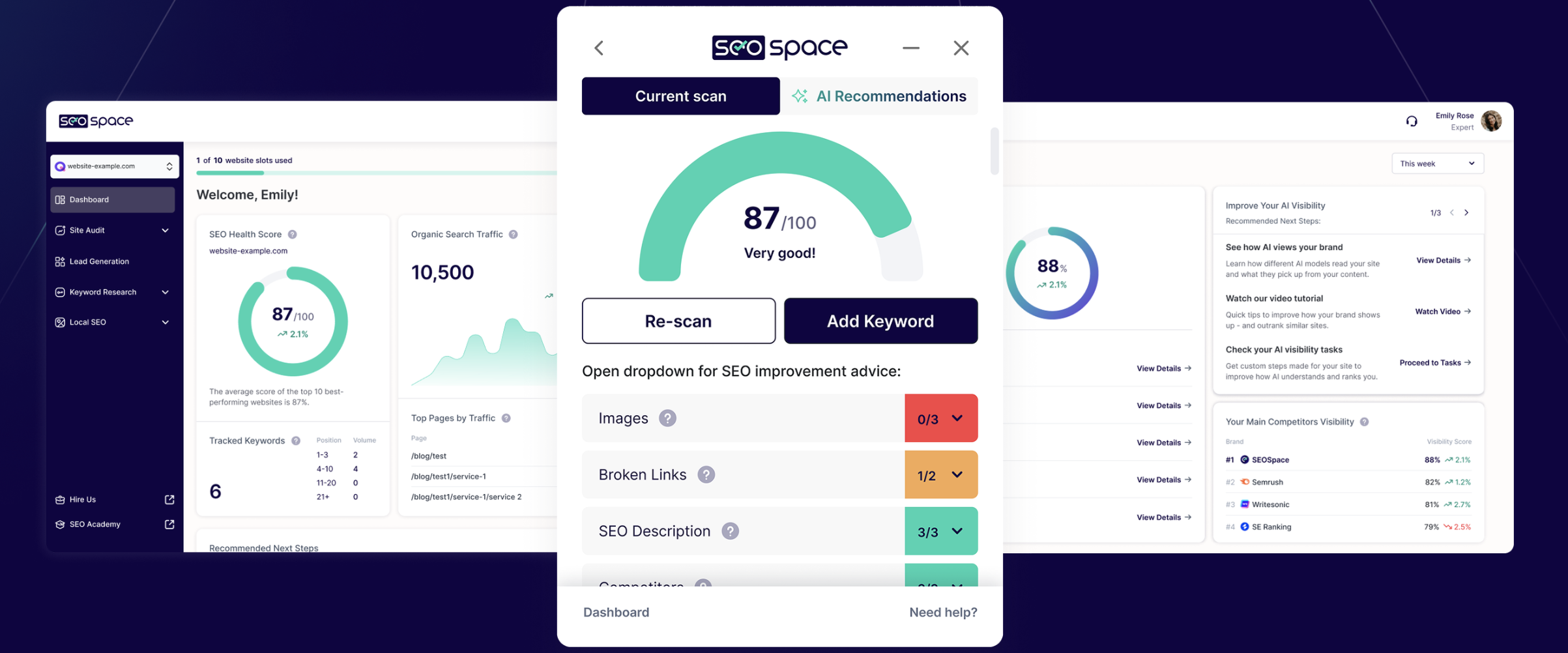 SEOSpace metrics for Squarespace pages