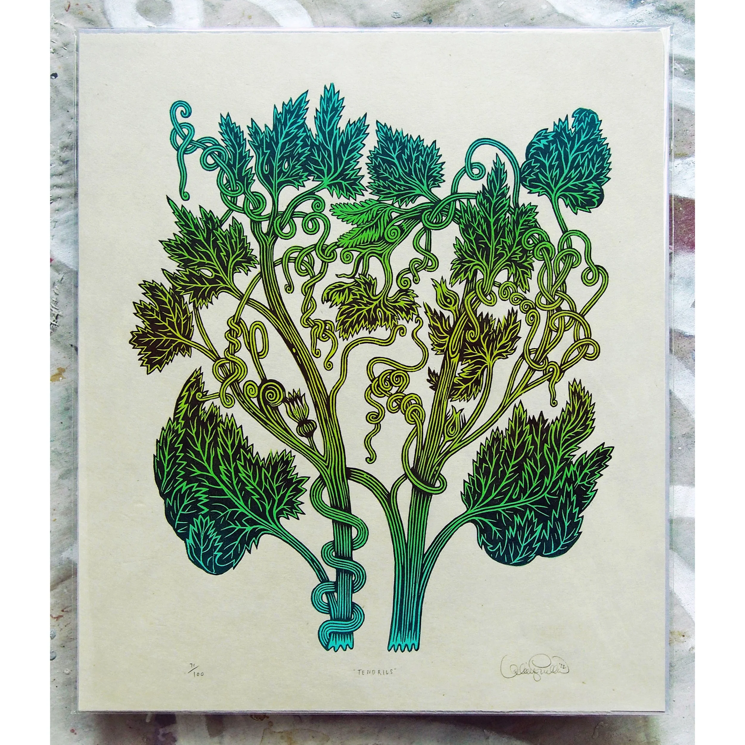 "TENDRILS" Woodcut Print