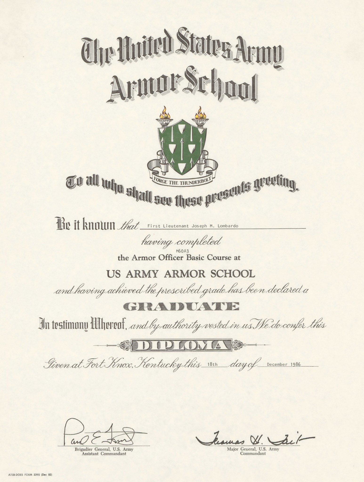 Armor School Diploma