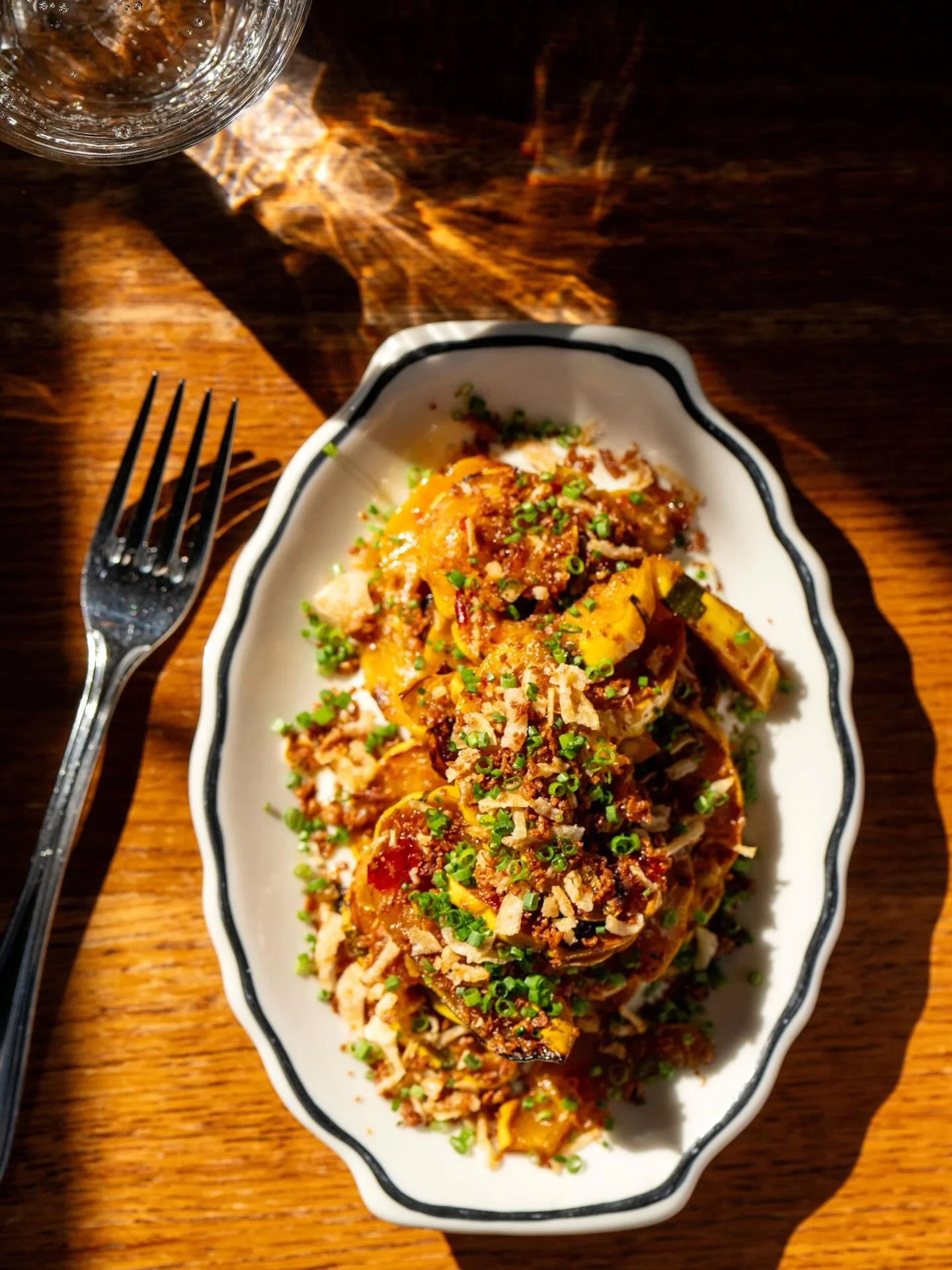 Grateful for this sunny January day 😎. Round out the meal with yummy veggie dishes like this Delicata squash with Gorgonzola dolce, Calabrian chili honey &amp; fried garlic. Open 4-9 ✌🏻.