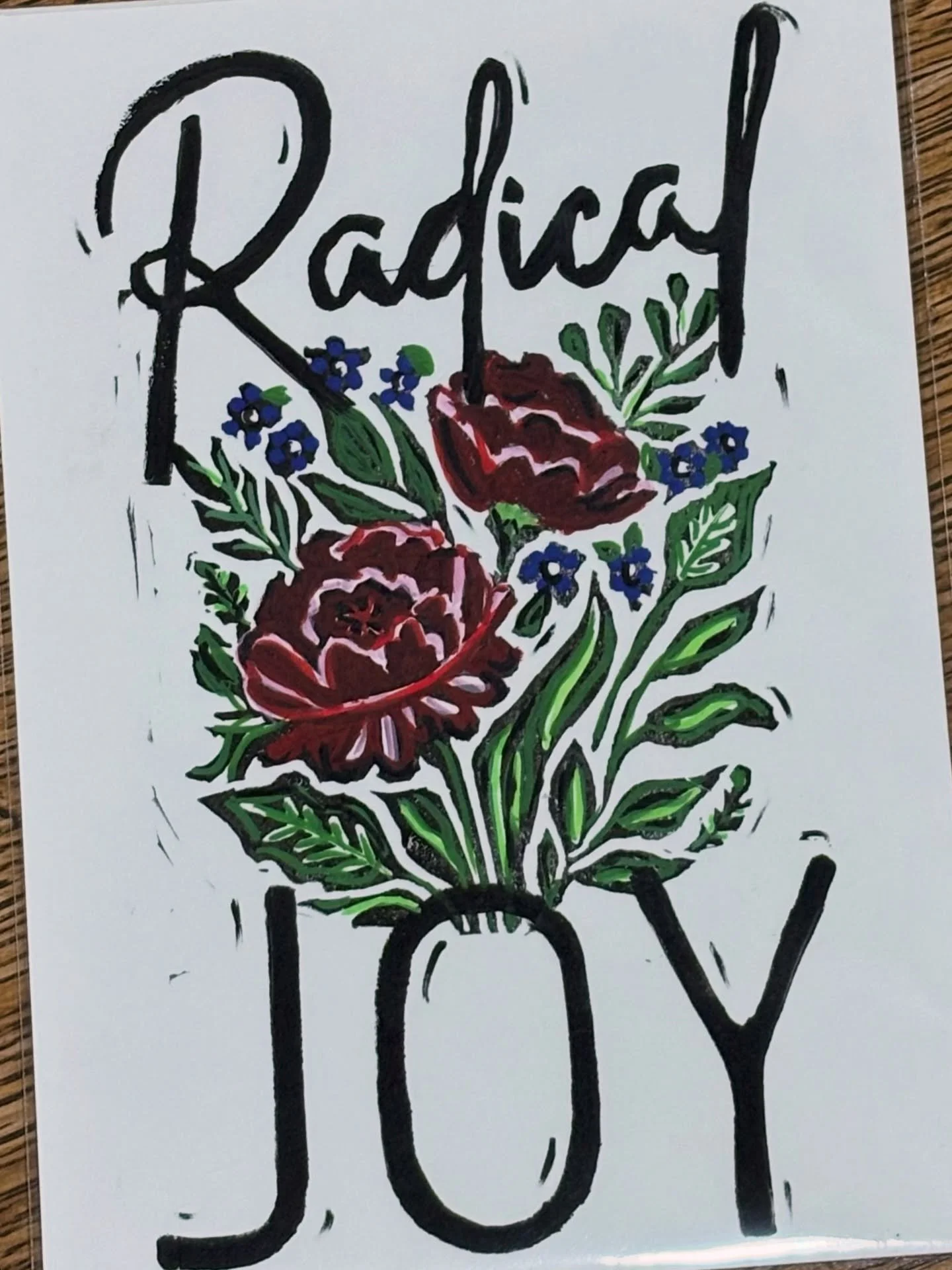 Radical joy, all the cool kids are doing it. #linocutprint