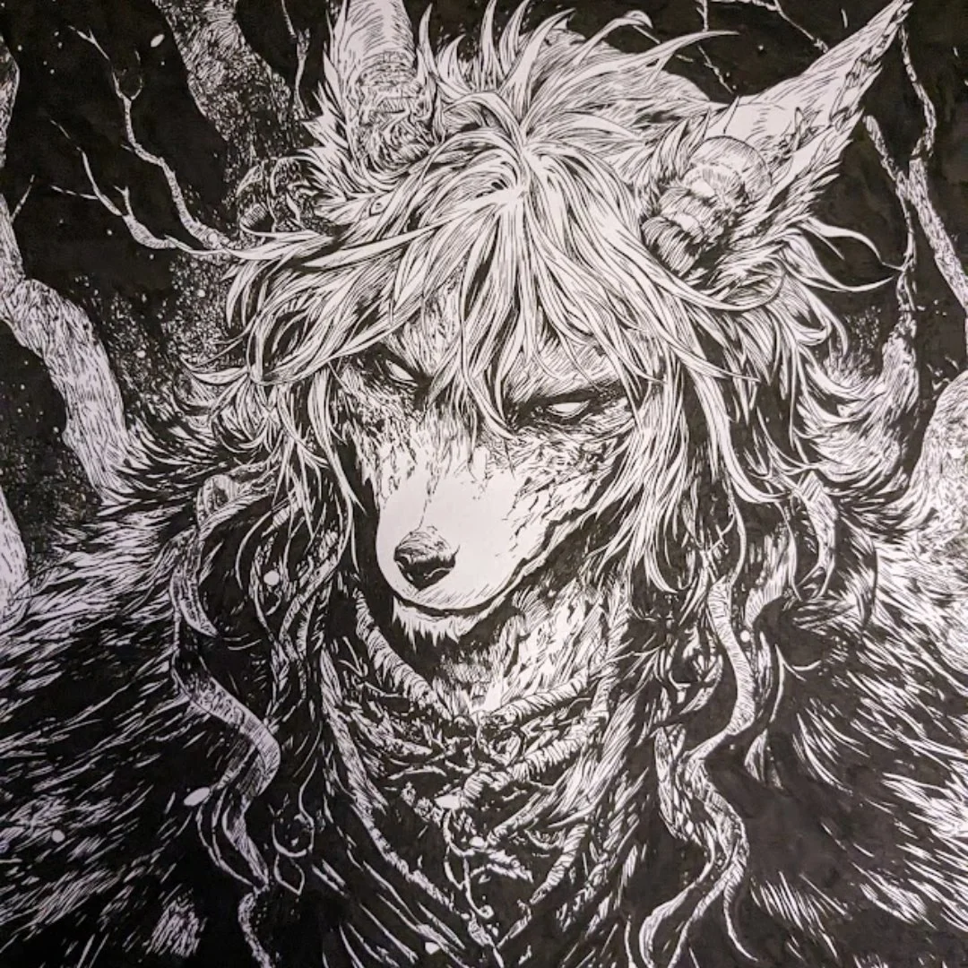 &quot;Le Renard Maudit&quot;
🖌 Encre sur papier 300g 30x40
🖼 Disponible sur alaakunivers.com (lien en bio)

🍁Se sortir des t&eacute;n&egrave;bres, se relever de l'Abysse n'est donc qu'une illusion, car la c&ocirc;toyer de trop pr&egrave;s c'est l'
