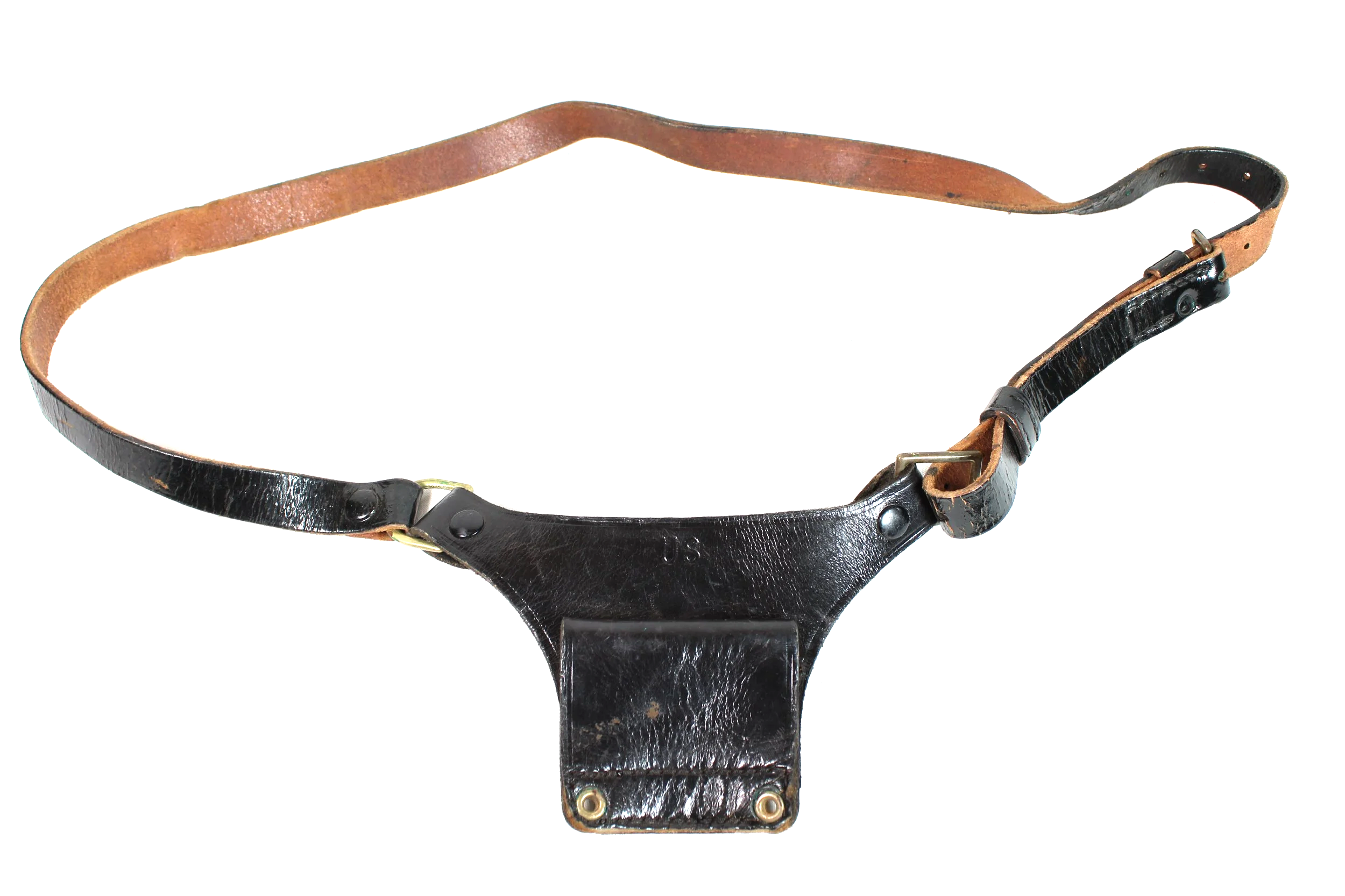 U.S. Military Police (MP) Black Leather Shoulder Cross Strap For 1911 , 1967 Dated