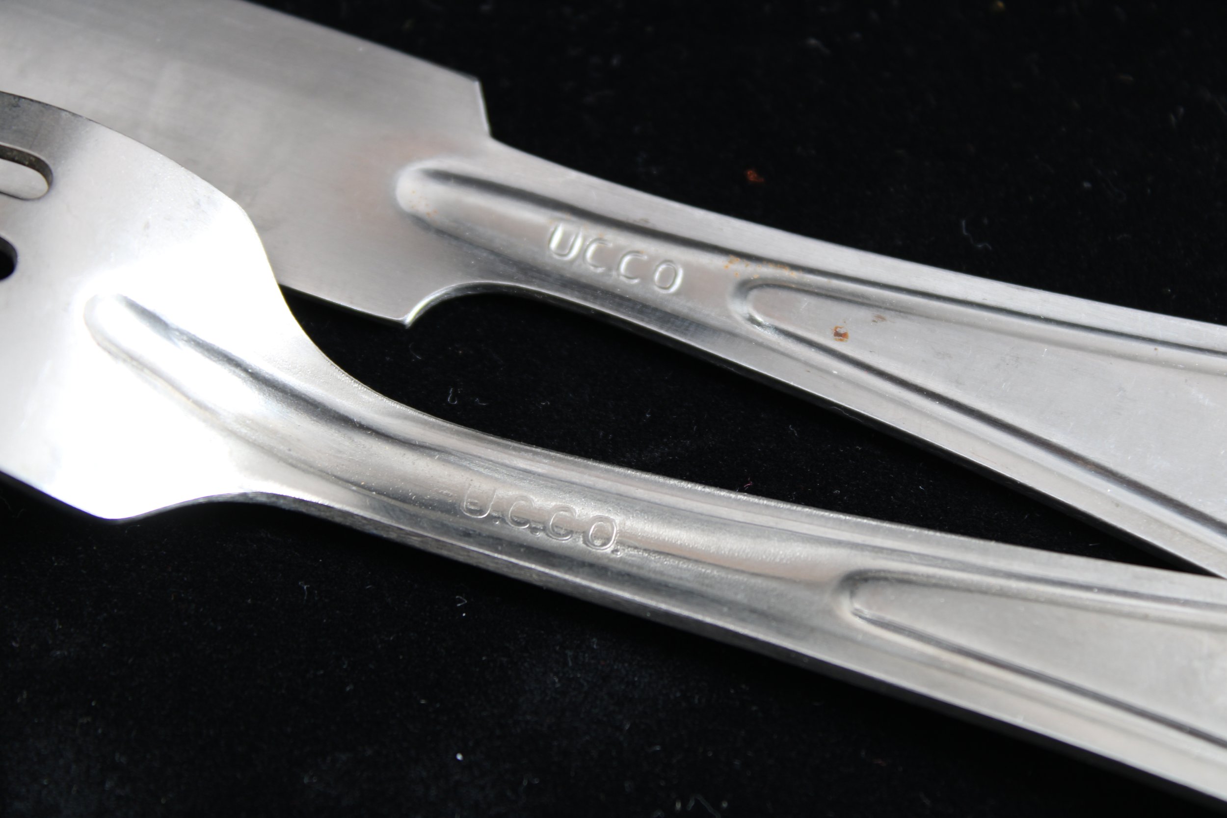 Matching UCCO Vietnam War 1962 PATTERN FIELD MESS KIT MEAT CAN FORK & KNIFE UTENSIL