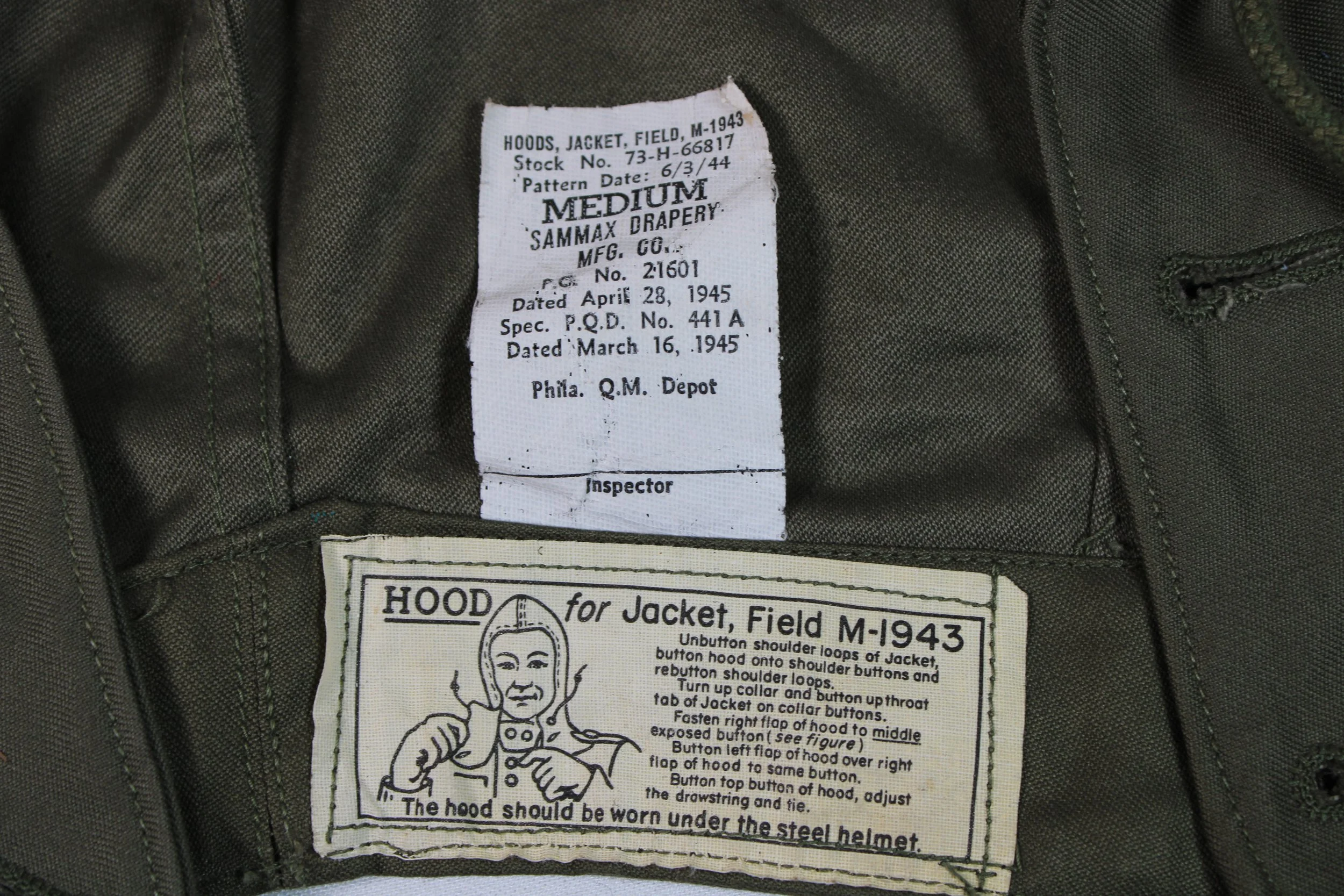 WW2 M43 M-1943 Mint Field Jacket Hood Medium