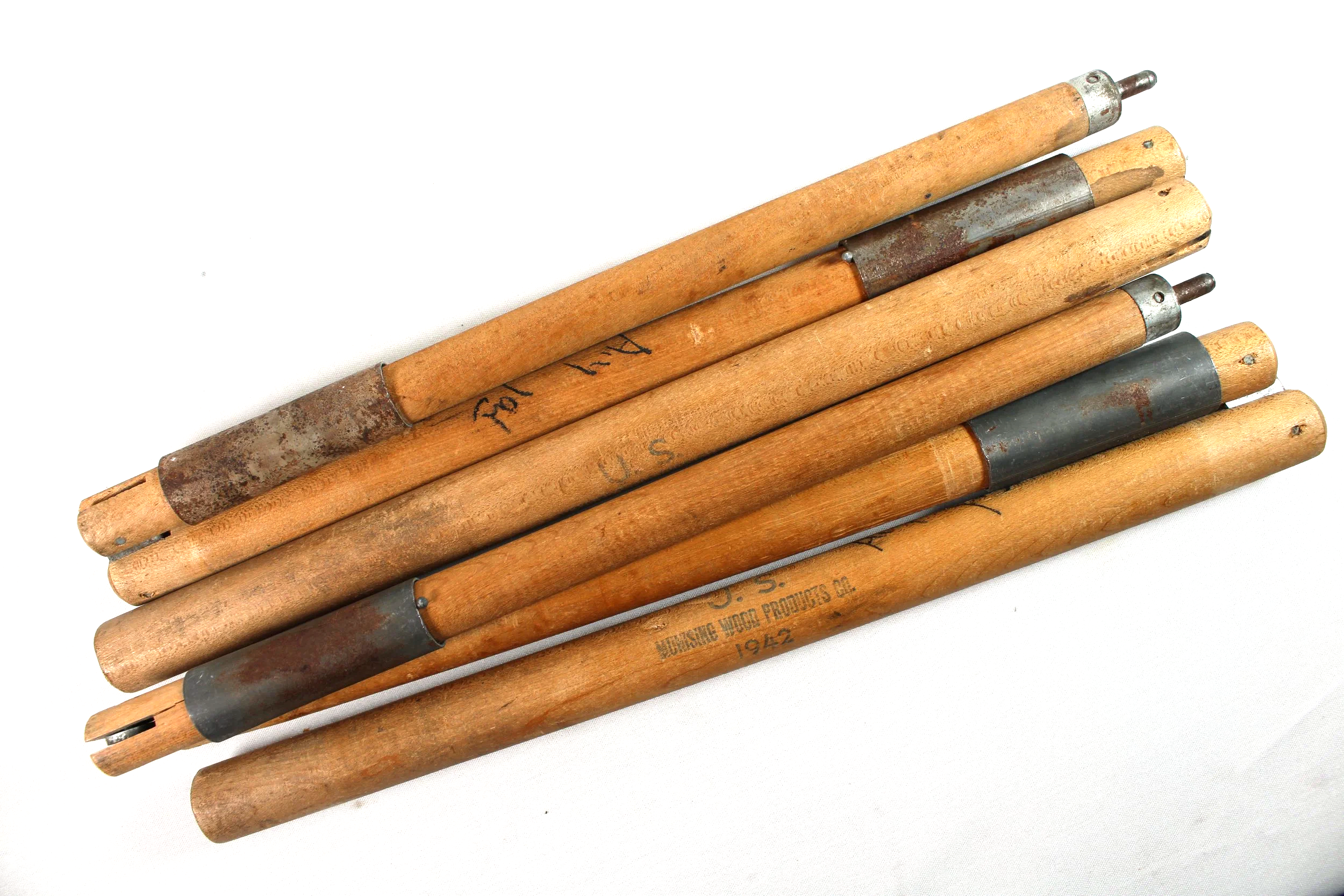 WW2 US Shelter Half Folding Tent Pols (2) Named 1942 Dated Set