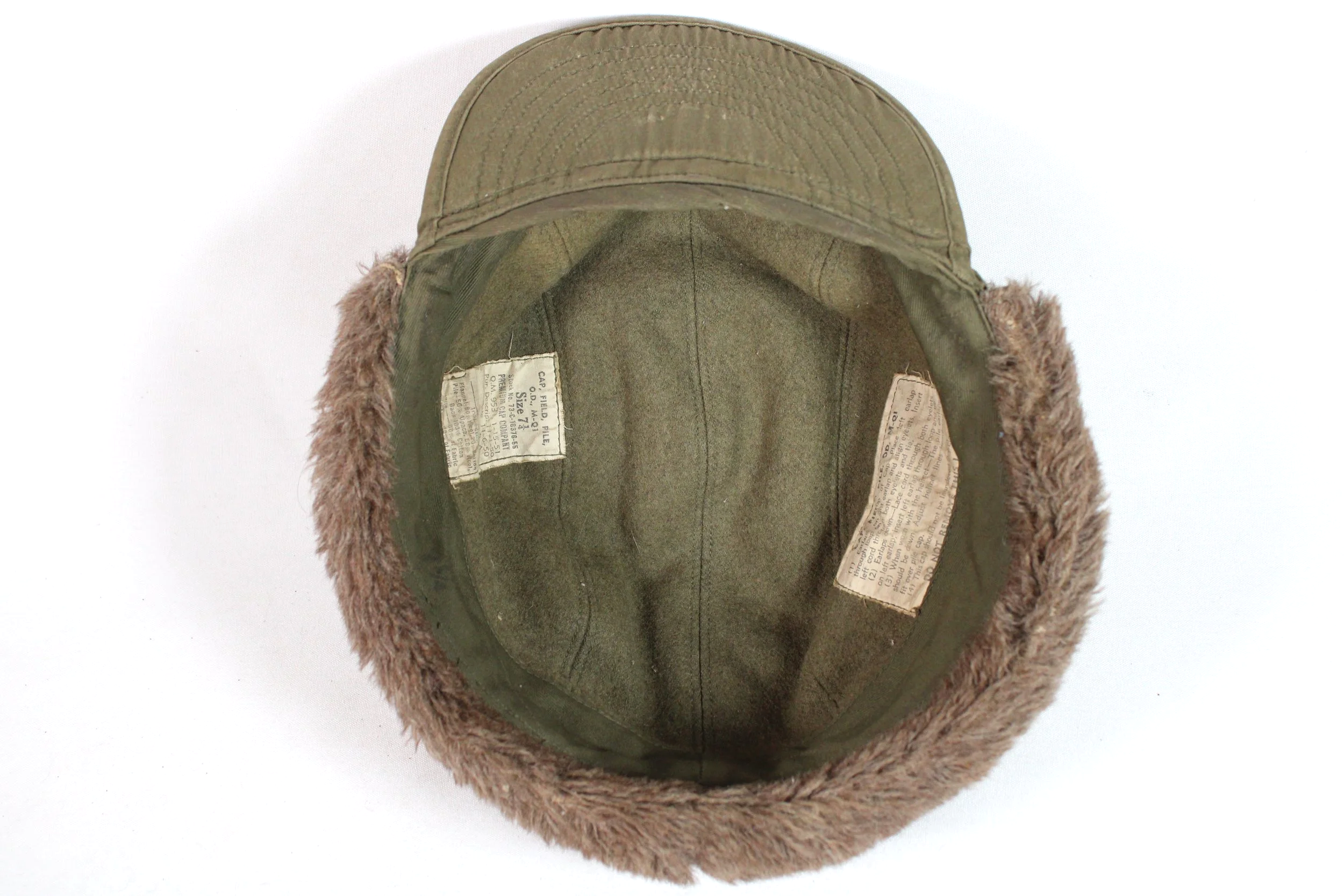 Korean War M51 M-1951 Pile Cold Weather Cap Size 7 1/4