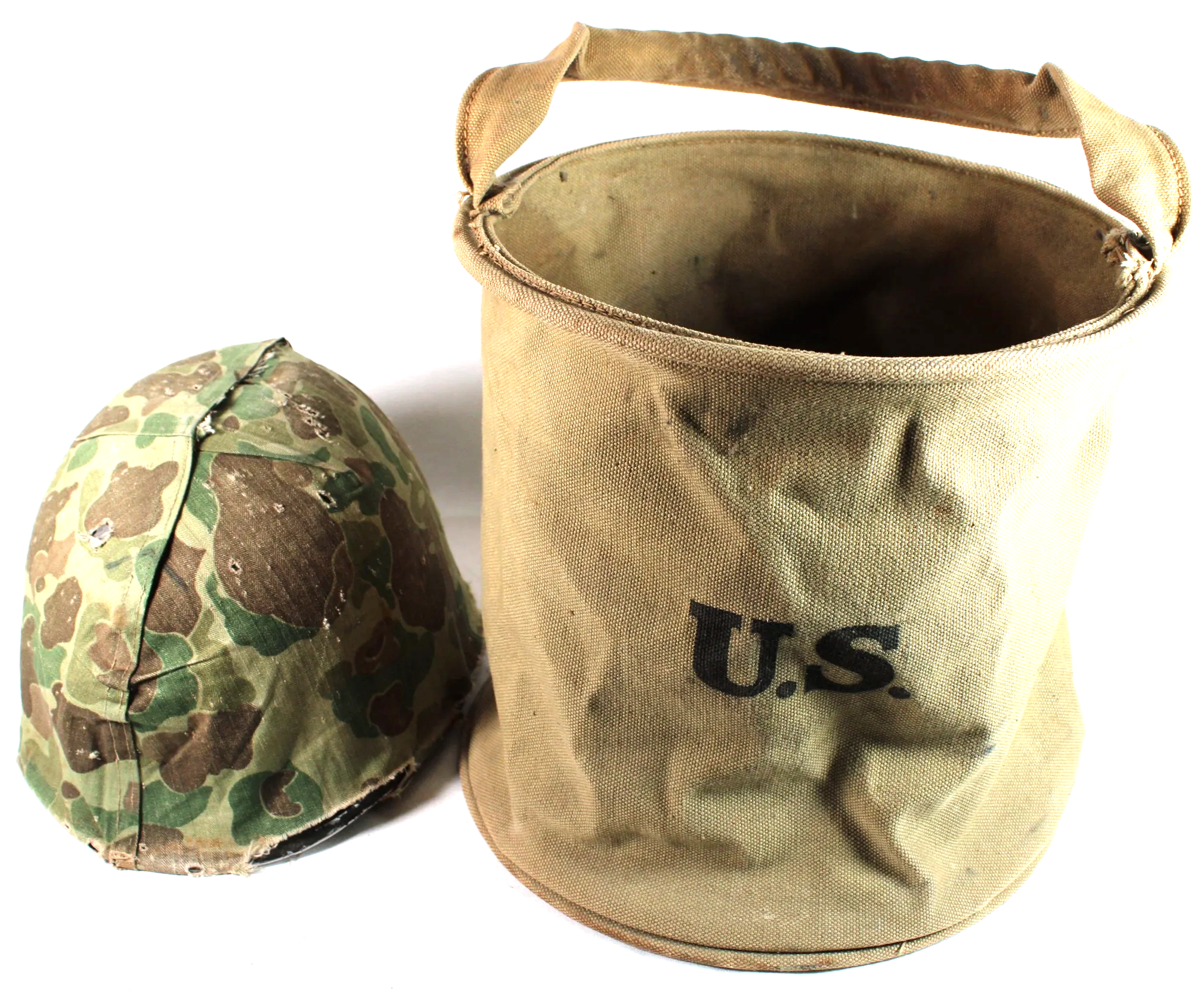 WWI 1918 US Canvas Collapsible Cavalry Horse Feed / Water Bucket Kemper Thomas Company 1918