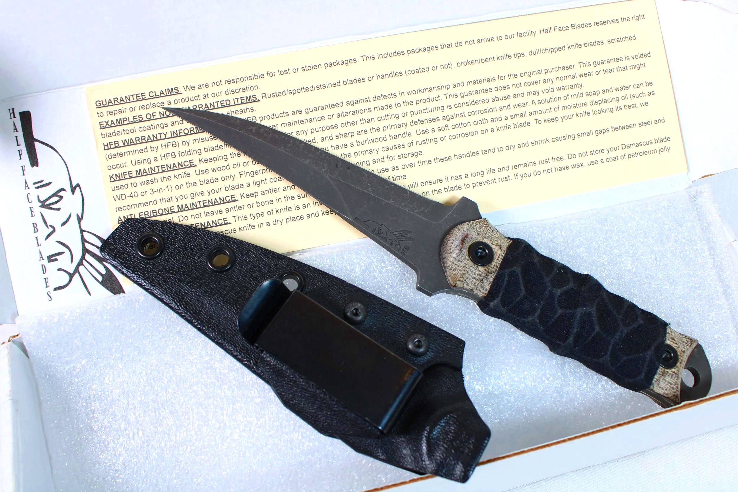 Half Face Blades Combat Filet - 4in Black Micarta S45VN