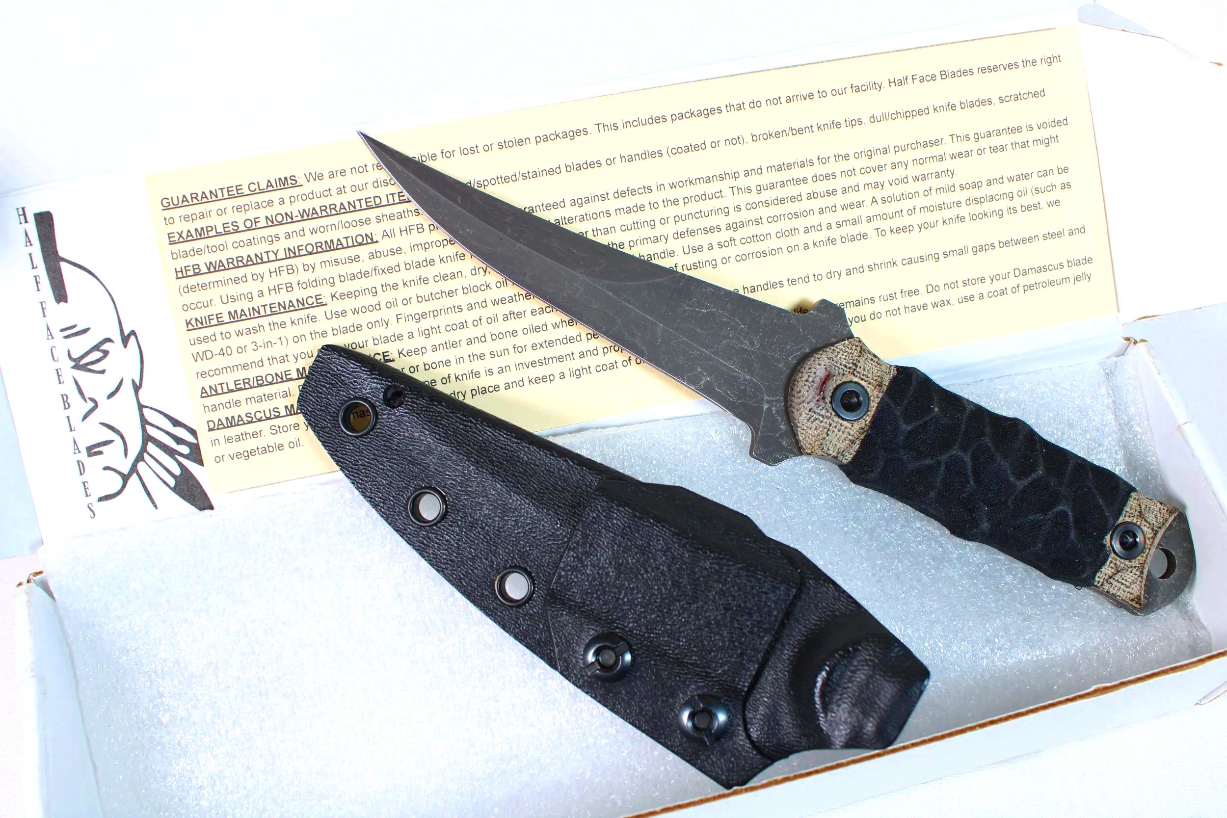 Half Face Blades Combat Filet - 4in Black Micarta S45VN