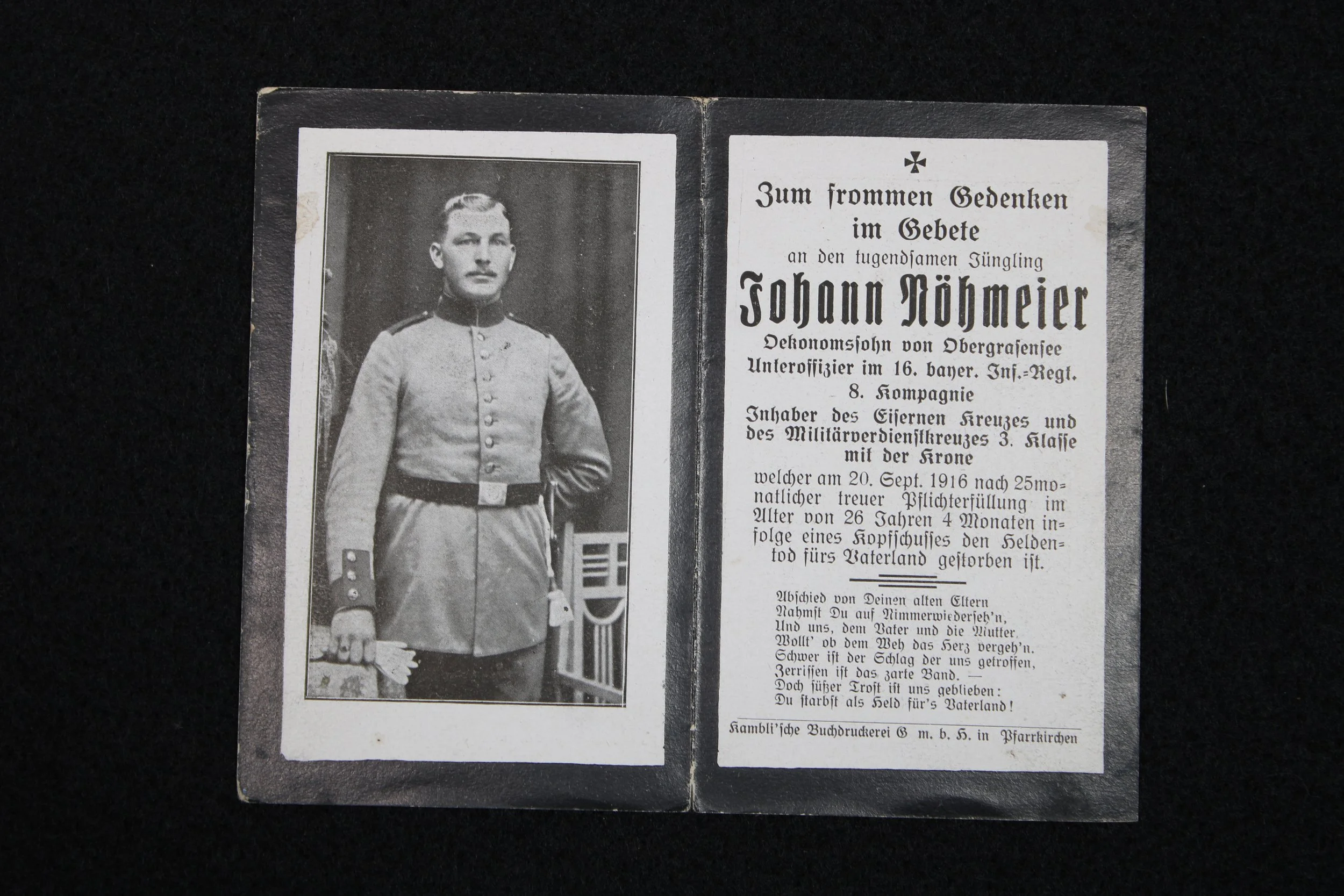 Original WW1 German Death Card