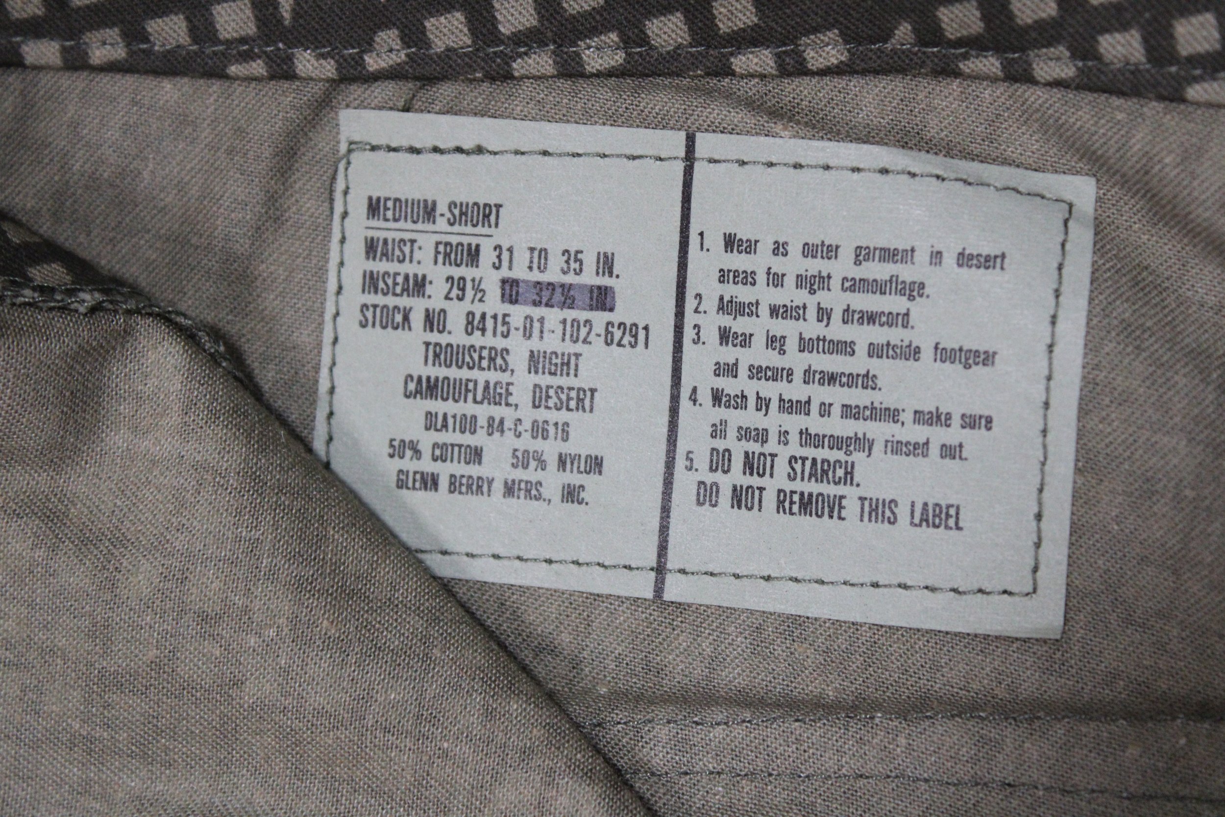 1984 US Military Desert Night Camouflage Over Pants Medium Short Mint (NOS)