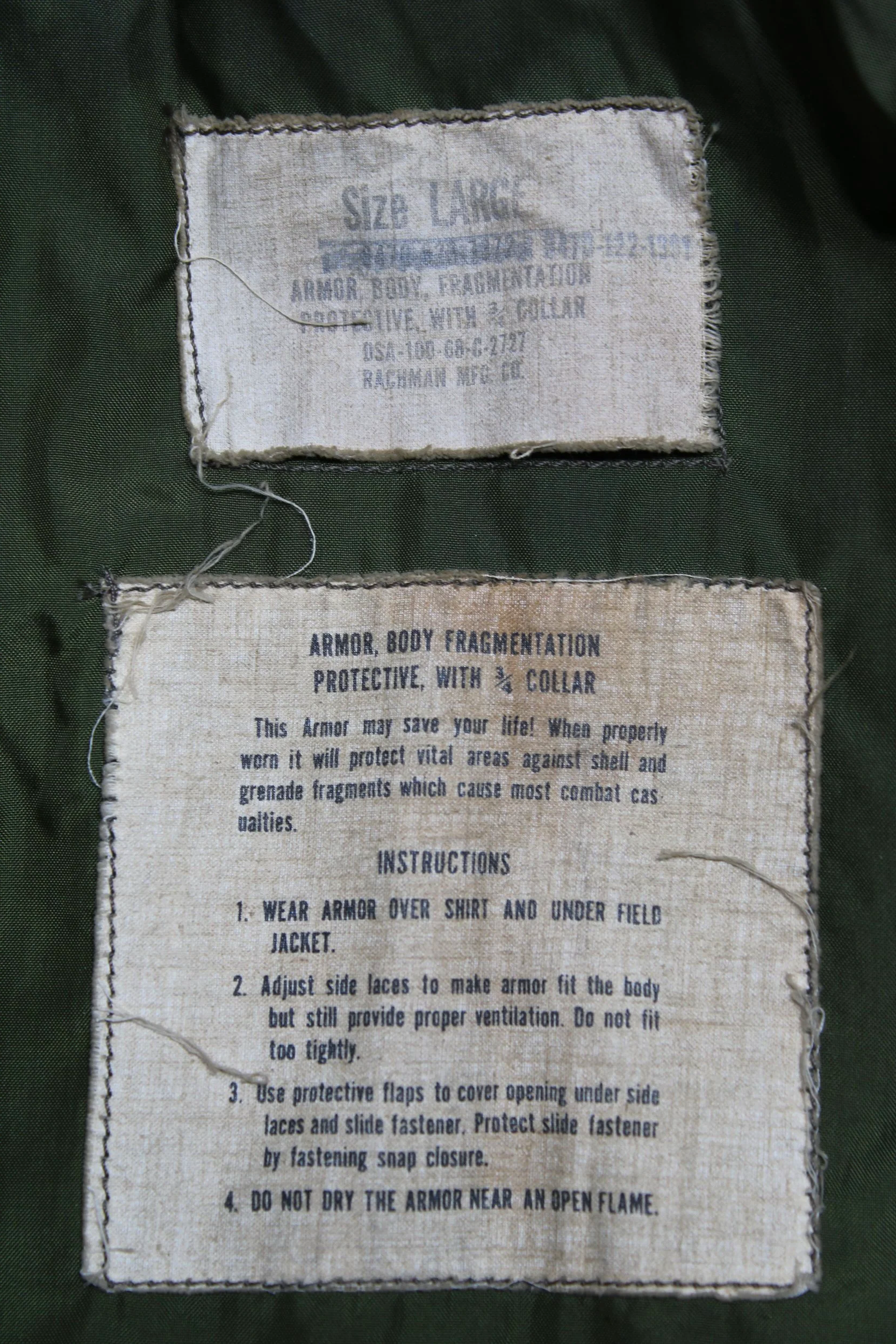 M69 Flak Vest 3/4 Collar Vietnam War LARGE