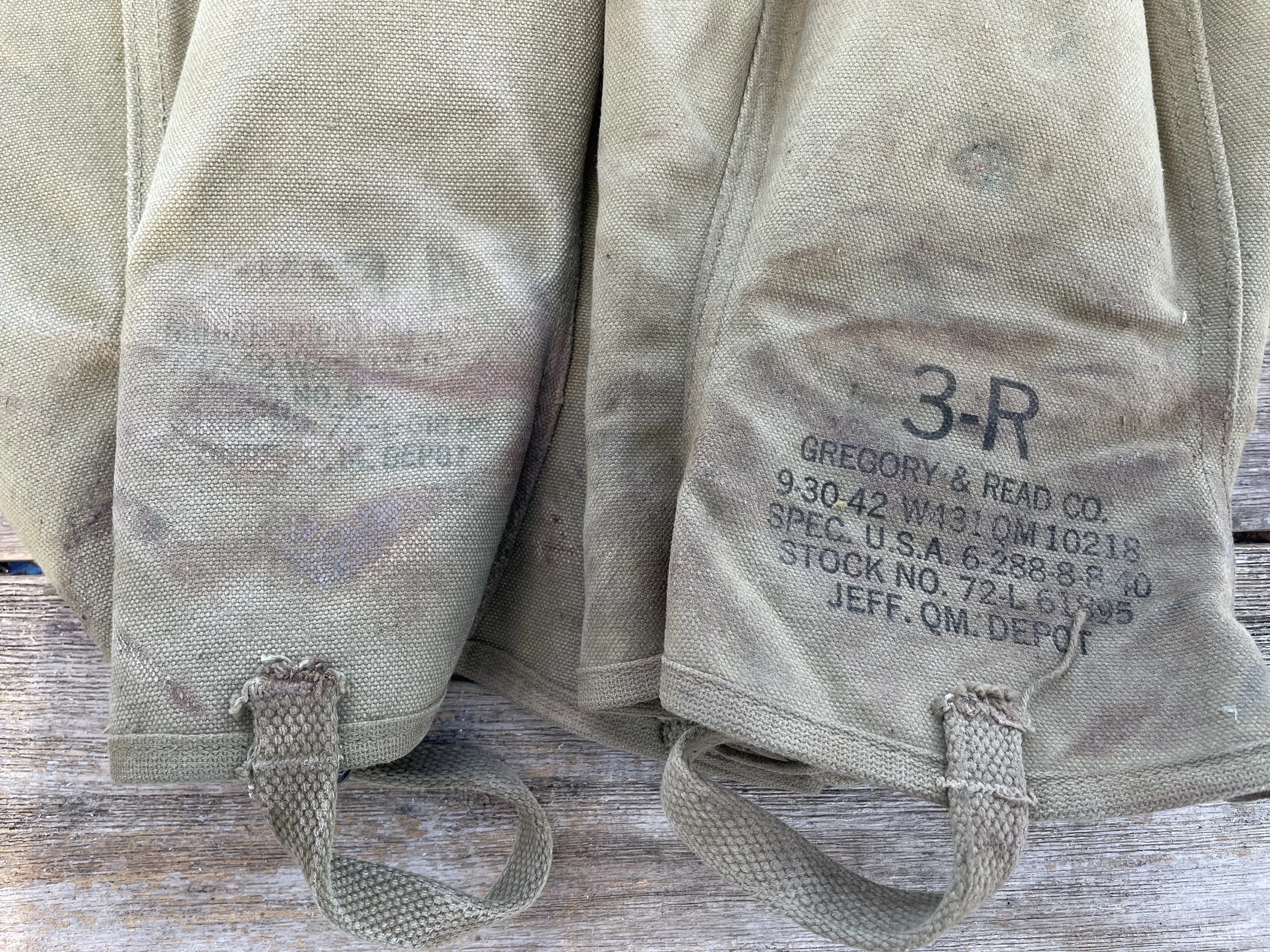1942 WW2 Military Canvas Boot Gaiters Covers Gregory & Read Co Size 3R