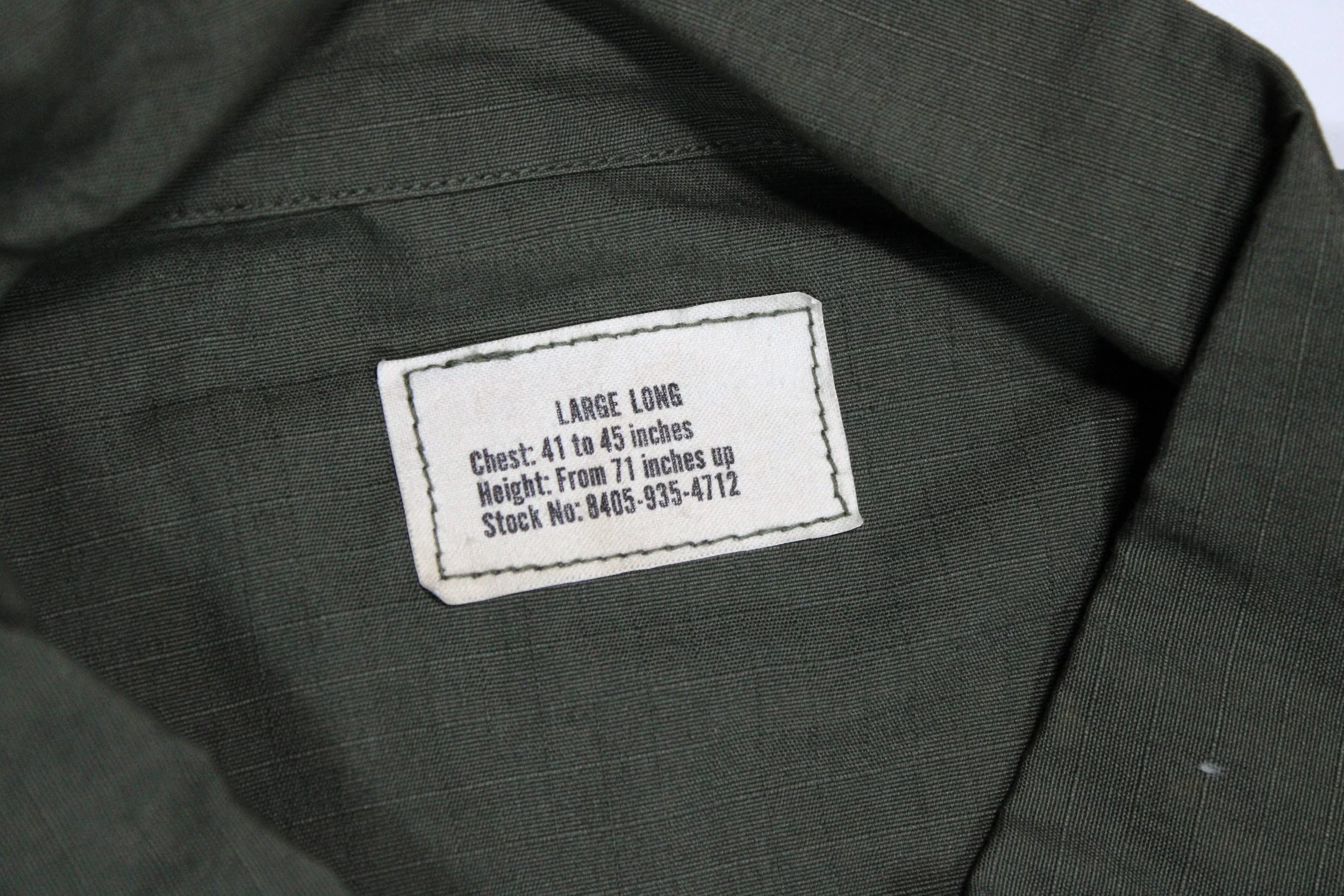 RipStop Jungle Fatigue Jacket Vietnam War Large Long 1968 New Old Stock