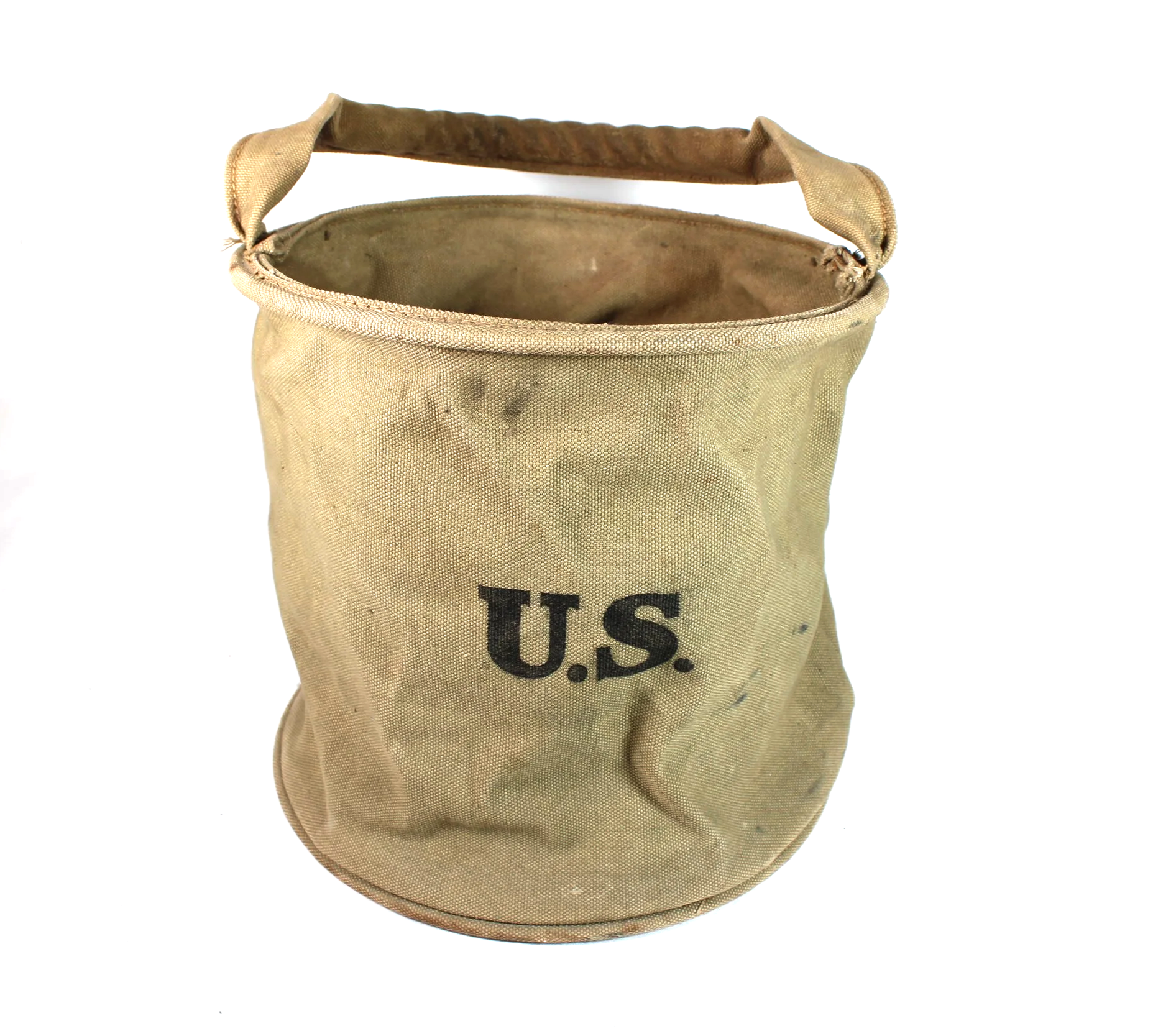 WWI 1918 US Canvas Collapsible Cavalry Horse Feed / Water Bucket Kemper Thomas Company 1918
