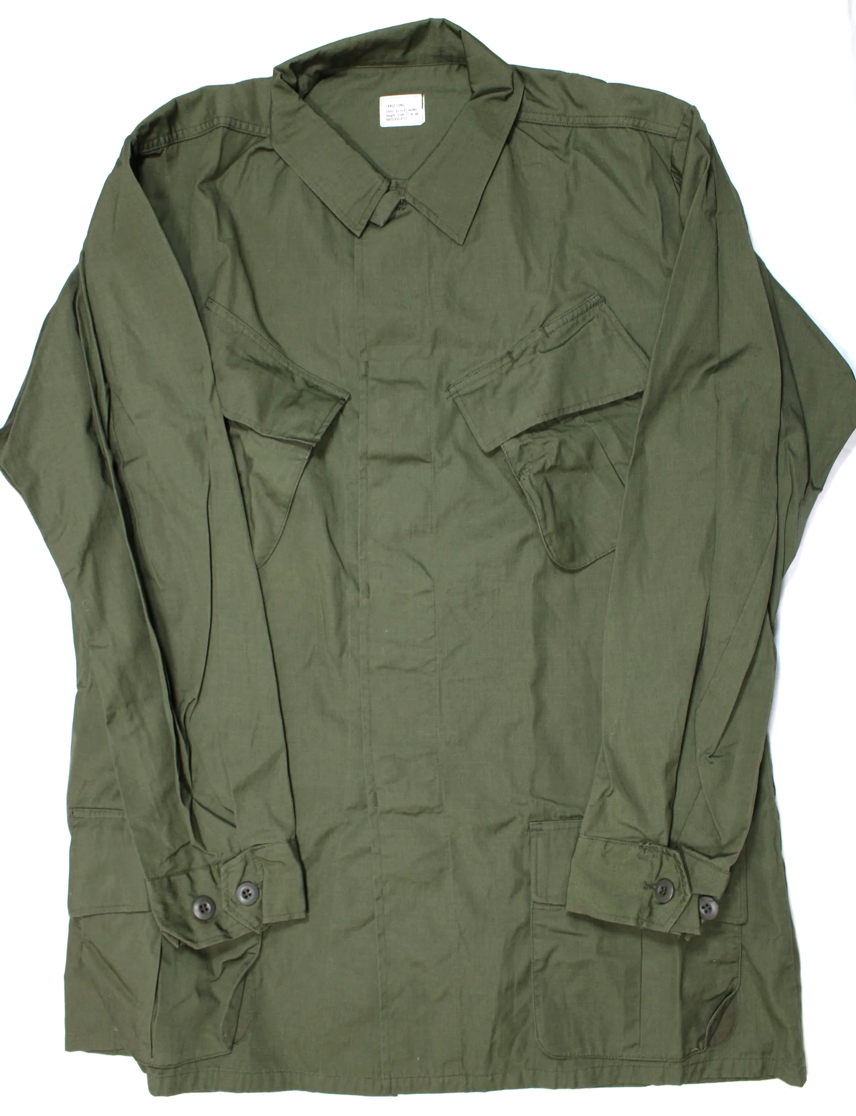 RipStop Jungle Fatigue Jacket Vietnam War Large Long 1968 NOS (New Old Stock)