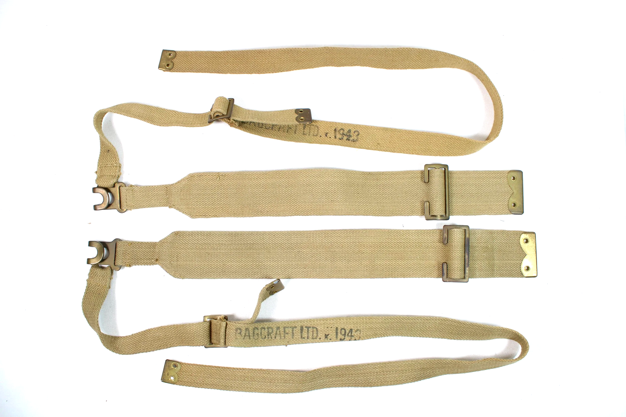 WW2 British Army 37 Pattern Khaki L-Straps Webbing W/ Extension Straps