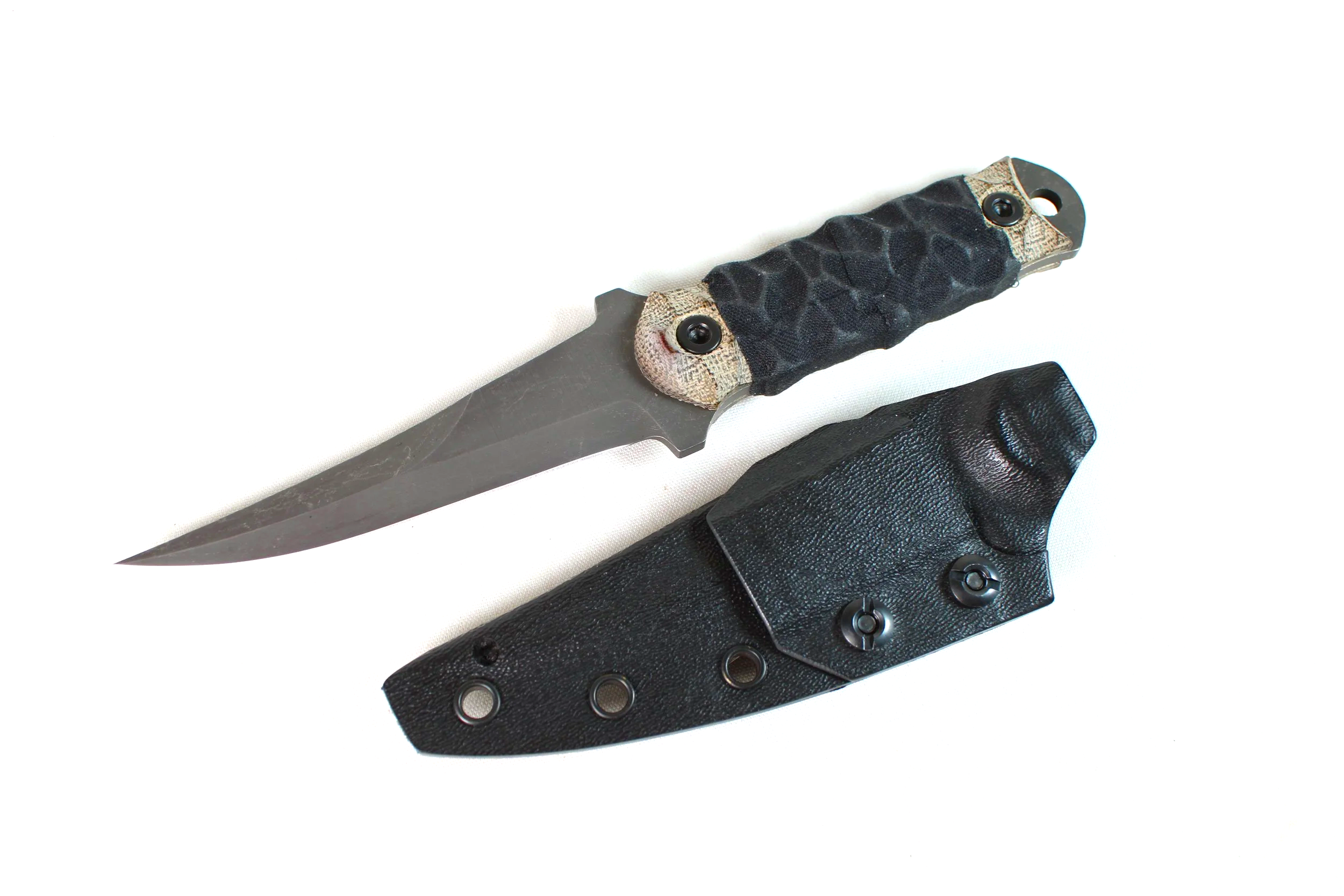 Half Face Blades Combat Filet - 4in Black Micarta S45VN