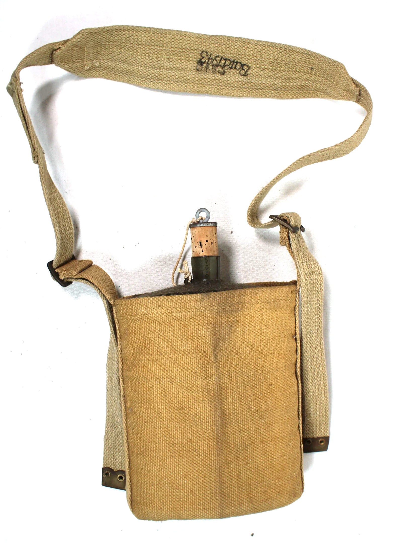 WW2 British Army P37 Canteen & Canvas Carrier & Carrying Strap, 1943