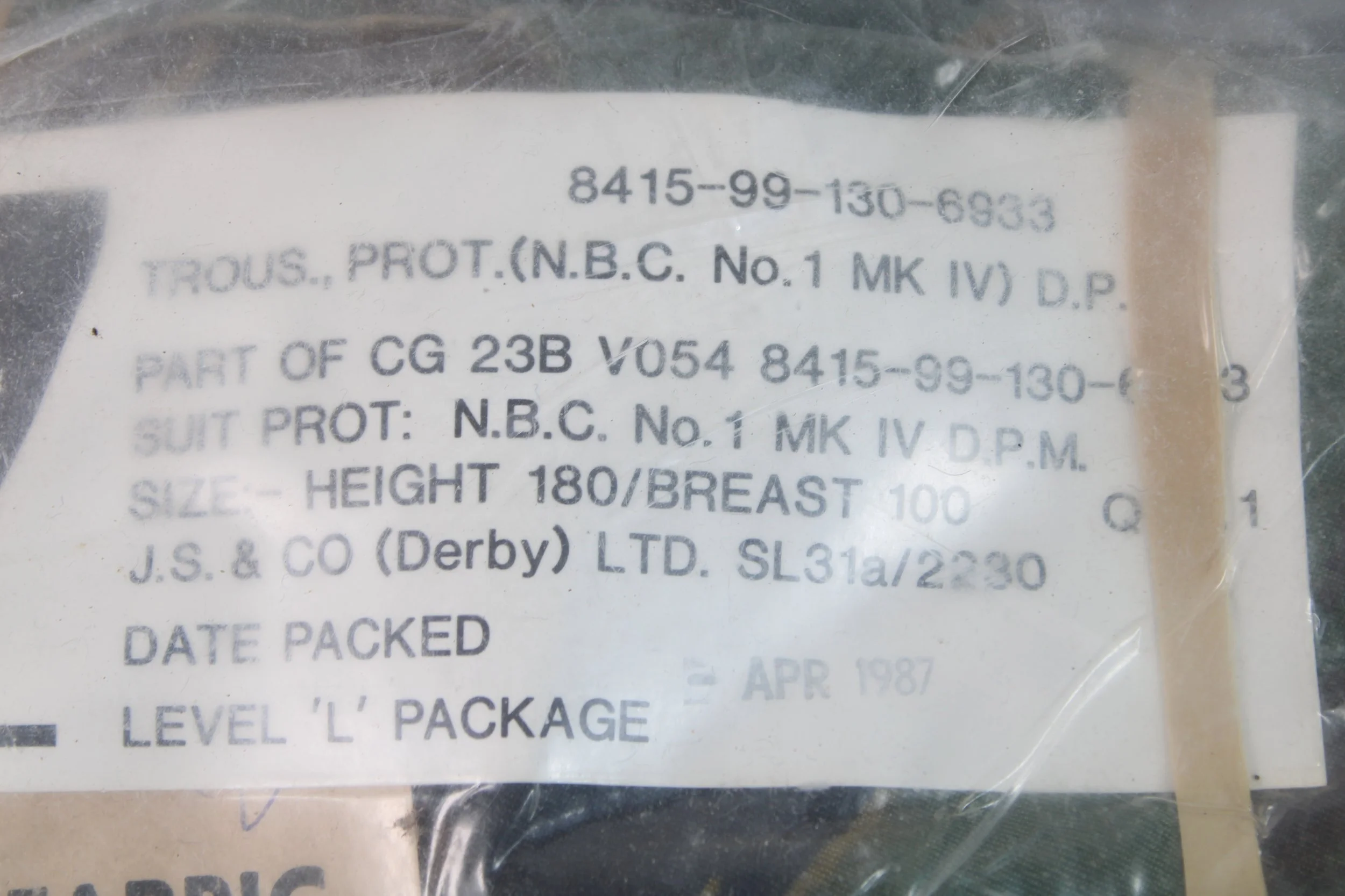 (Mint) Sealed 1987 British DPM MKIV Protective N.B.C. Trousers