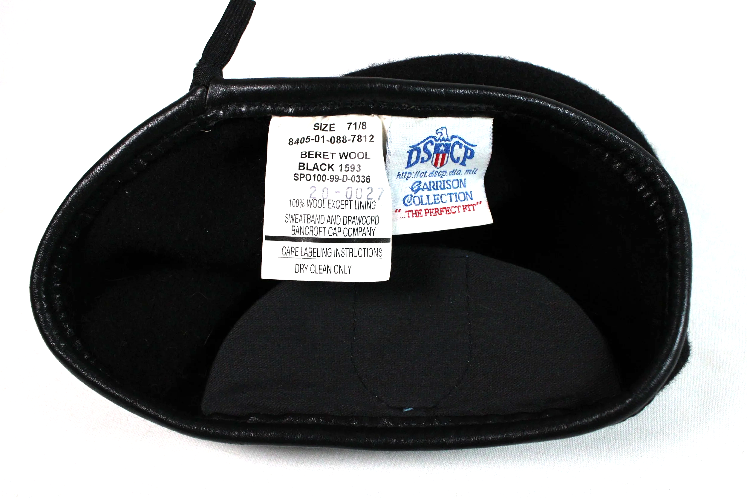 DSCP Garrison US Army Black Beret Blue Armyt Flash 7 1/8