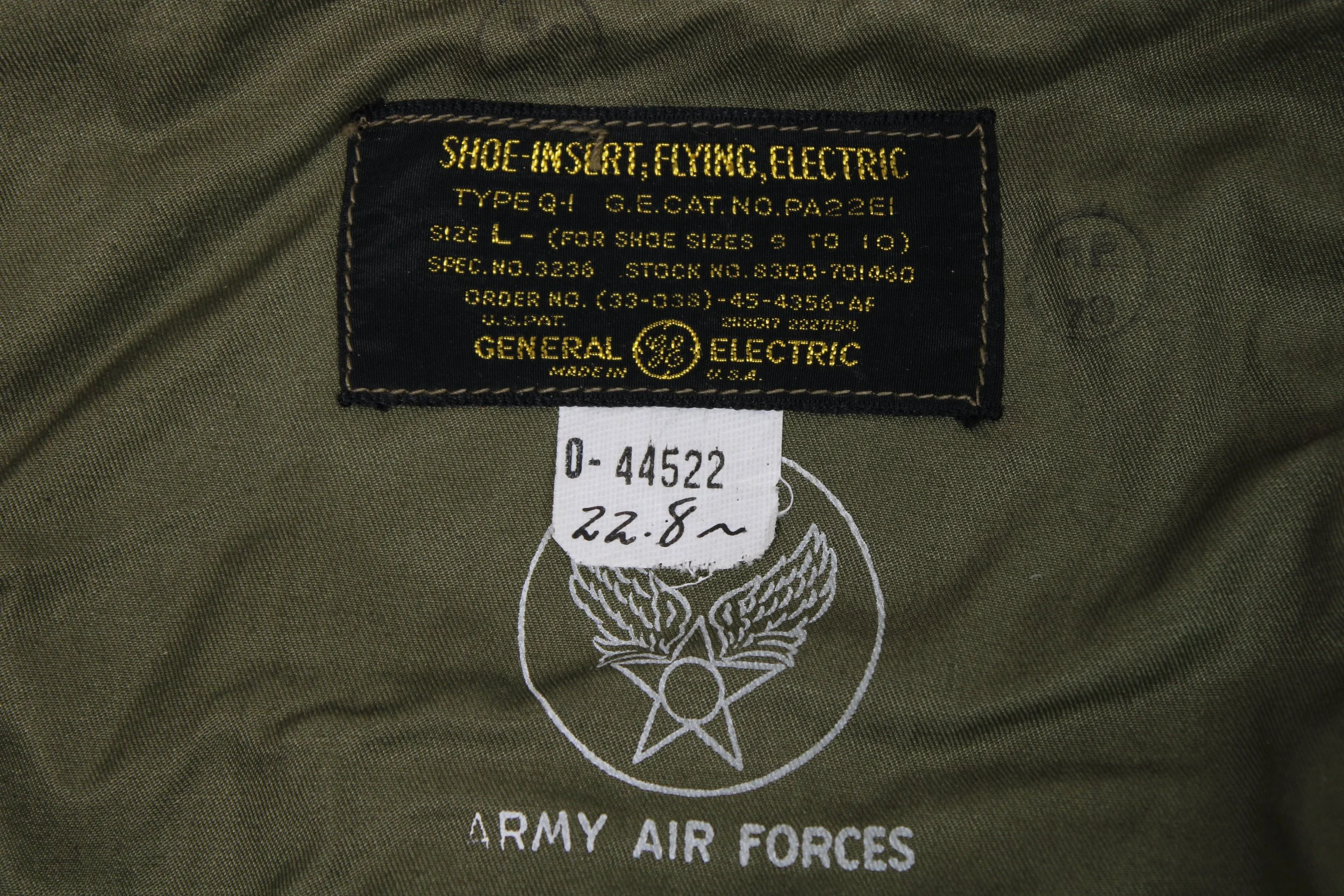 1945 WWII U.S. Army Air Force Flying Electric Shoe Insert Heated Large