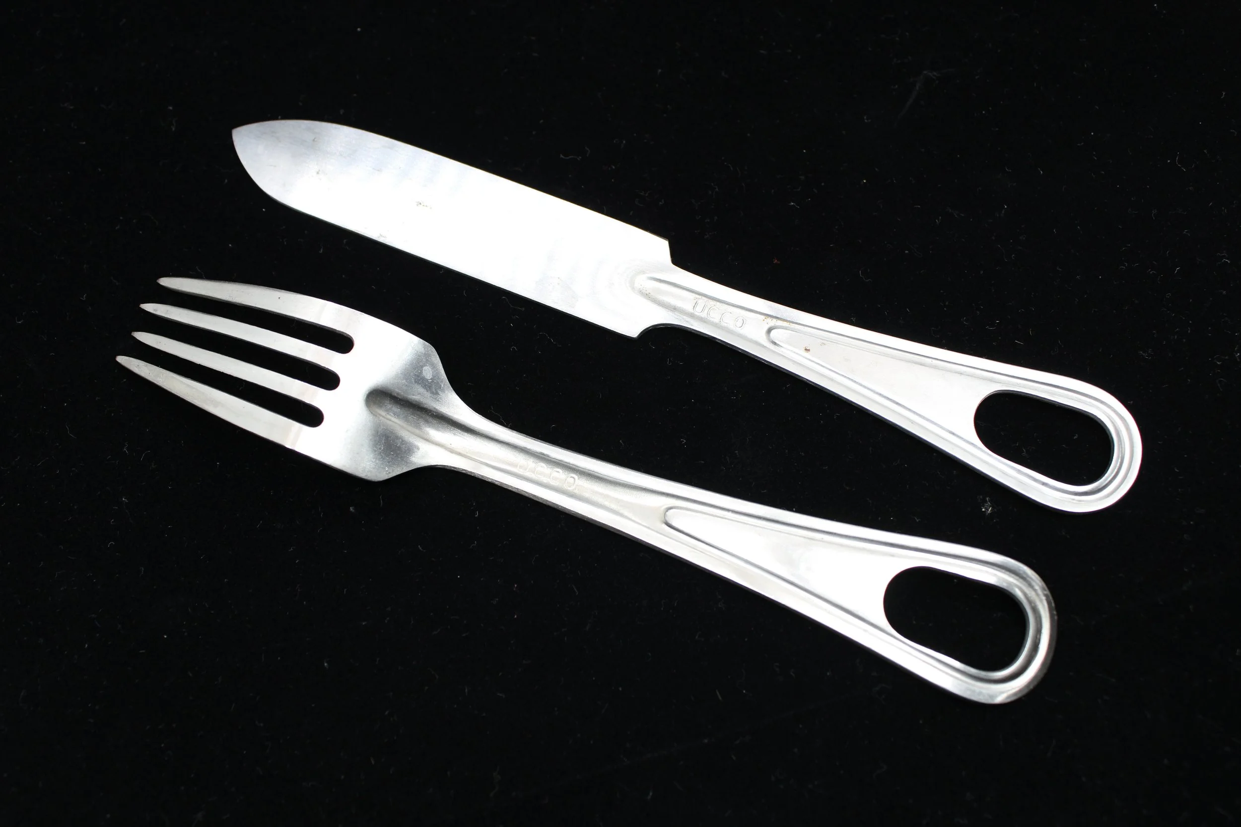 Matching UCCO Vietnam War 1962 PATTERN FIELD MESS KIT MEAT CAN FORK & KNIFE UTENSIL