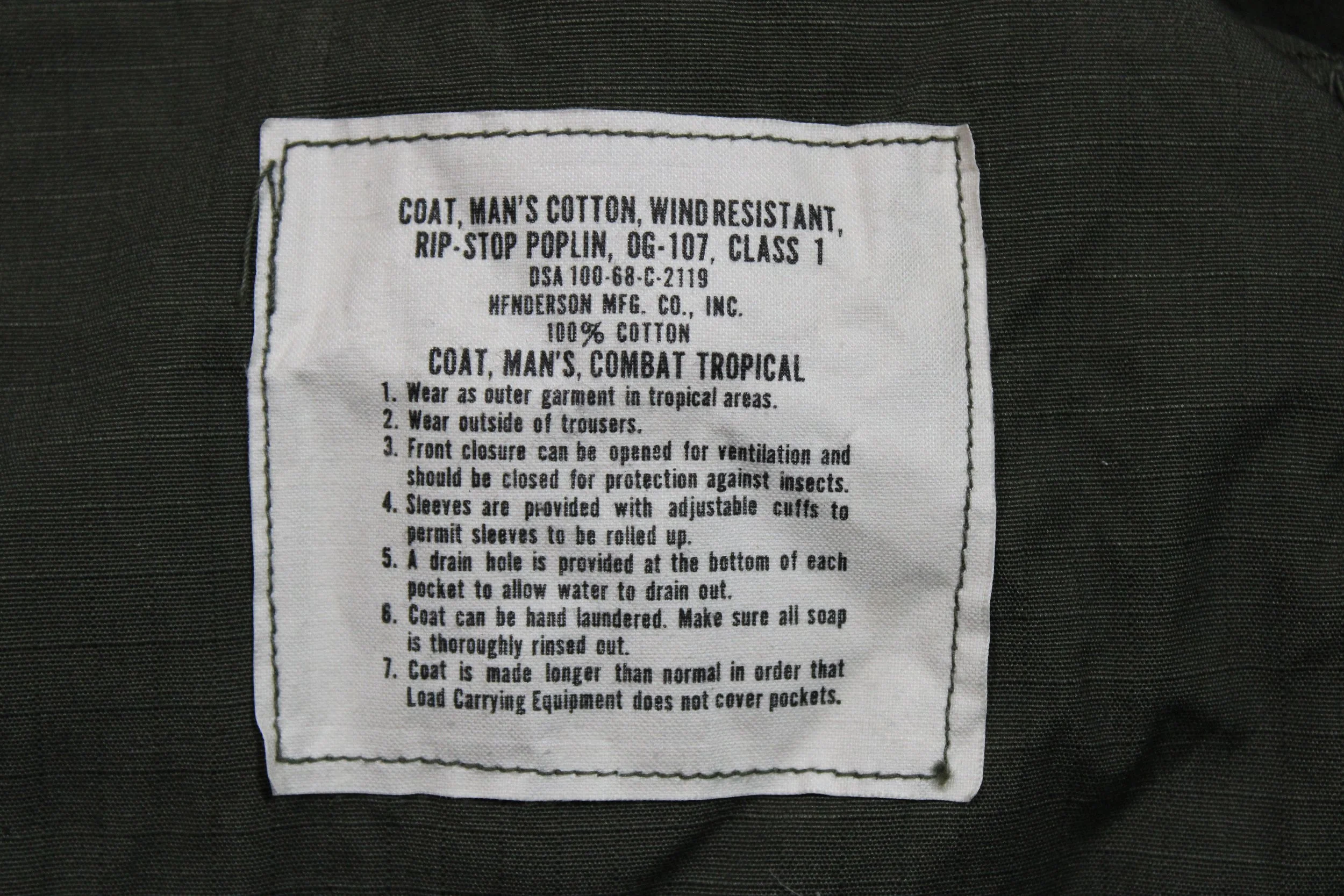 RipStop Jungle Fatigue Jacket Vietnam War Large Long 1968 New Old Stock