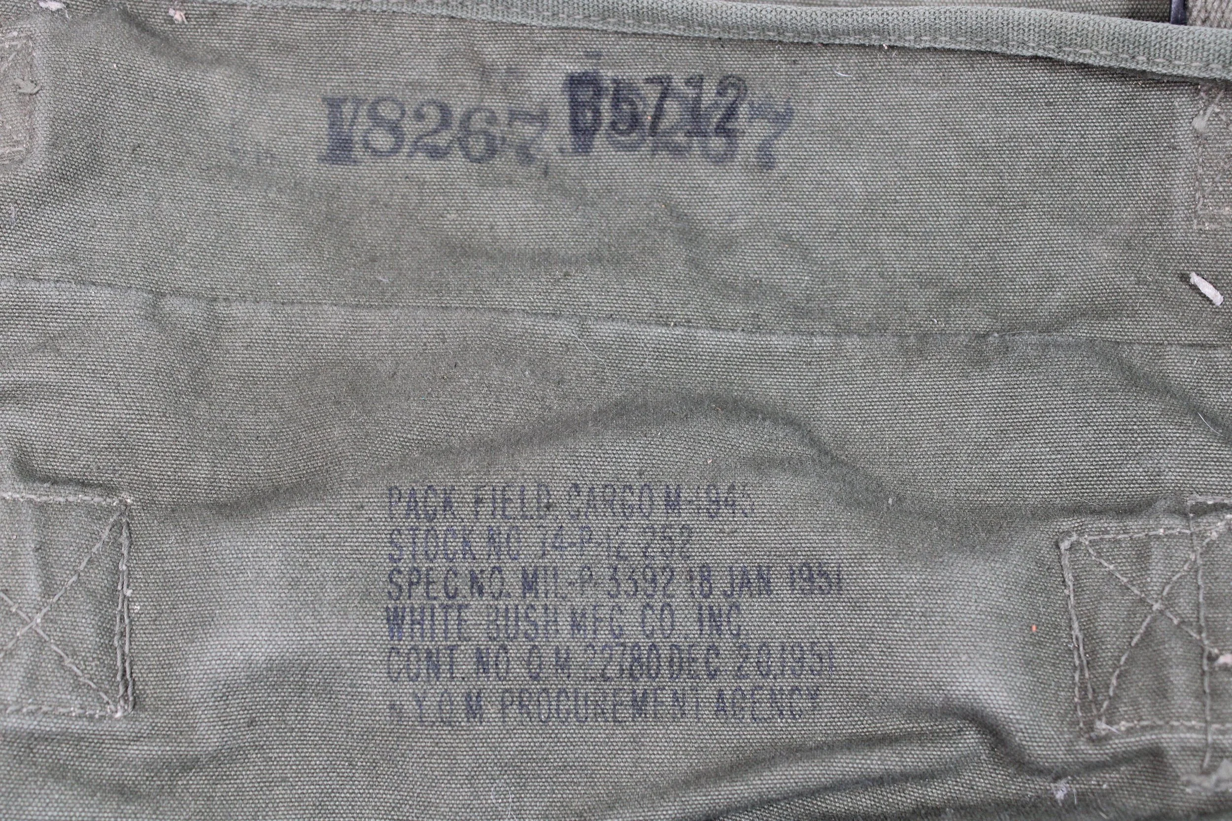 Korean War M-1945 Canvas Cargo Field Pack 1951 Dated