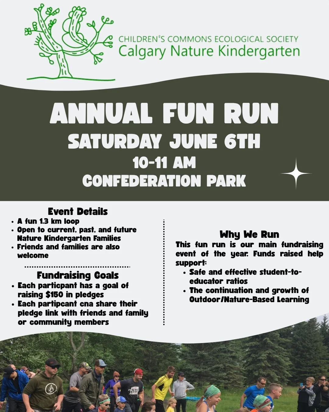 🌿🏃&zwj;♀️ Nature Kindergarten Children&rsquo;s Fun Run is BACK!🏃&zwj;♂️🌿

Join us for a fun-filled morning in nature on Saturday, June 6 | 10&ndash;11 AM at Confederation Park!

🌳 What to Expect:
✨ A scenic 1.3 km loopthrough the park
✨ Open to 