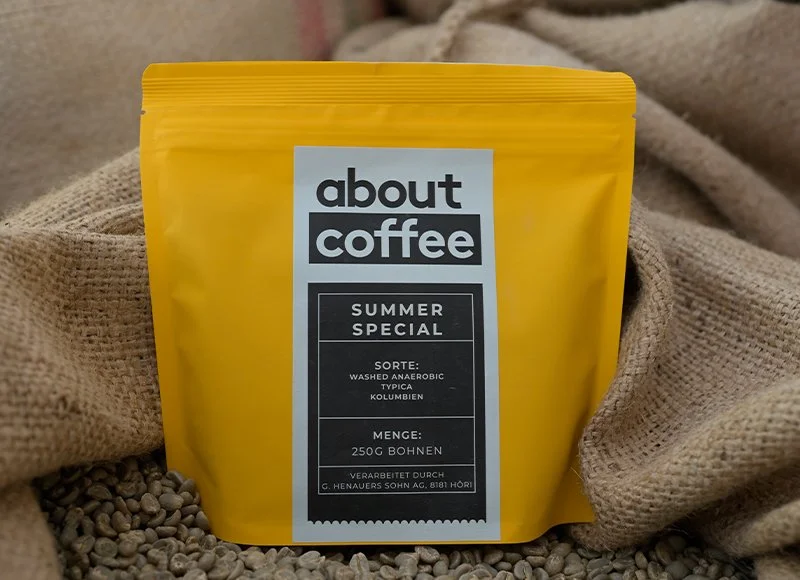 Gelb verpackter Sommer Blend von About Coffee.