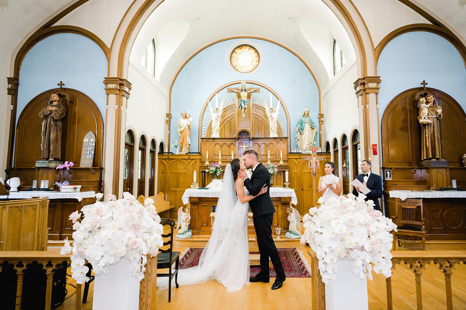 Couple shares first kiss in local catholic church in Vancouver Canada
