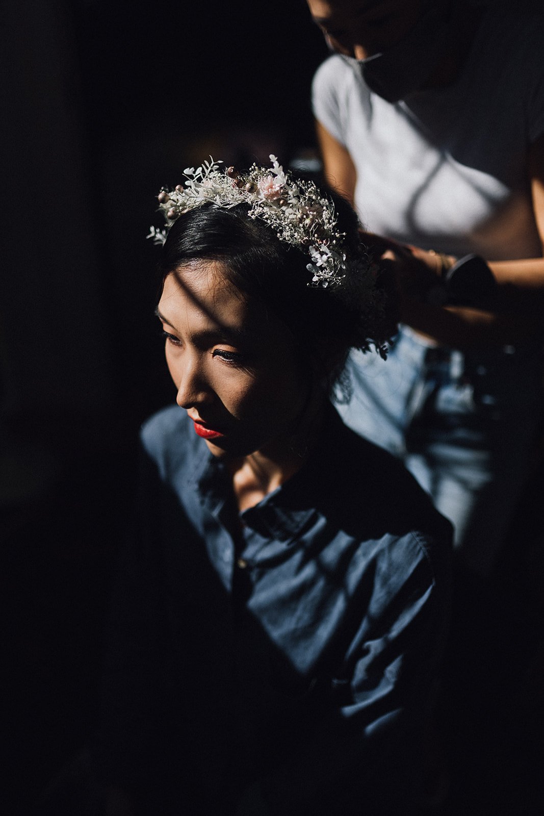 Asian bride having her hair done on her wedding at Cecil Green Park House. Beautiful Life Studios BC.