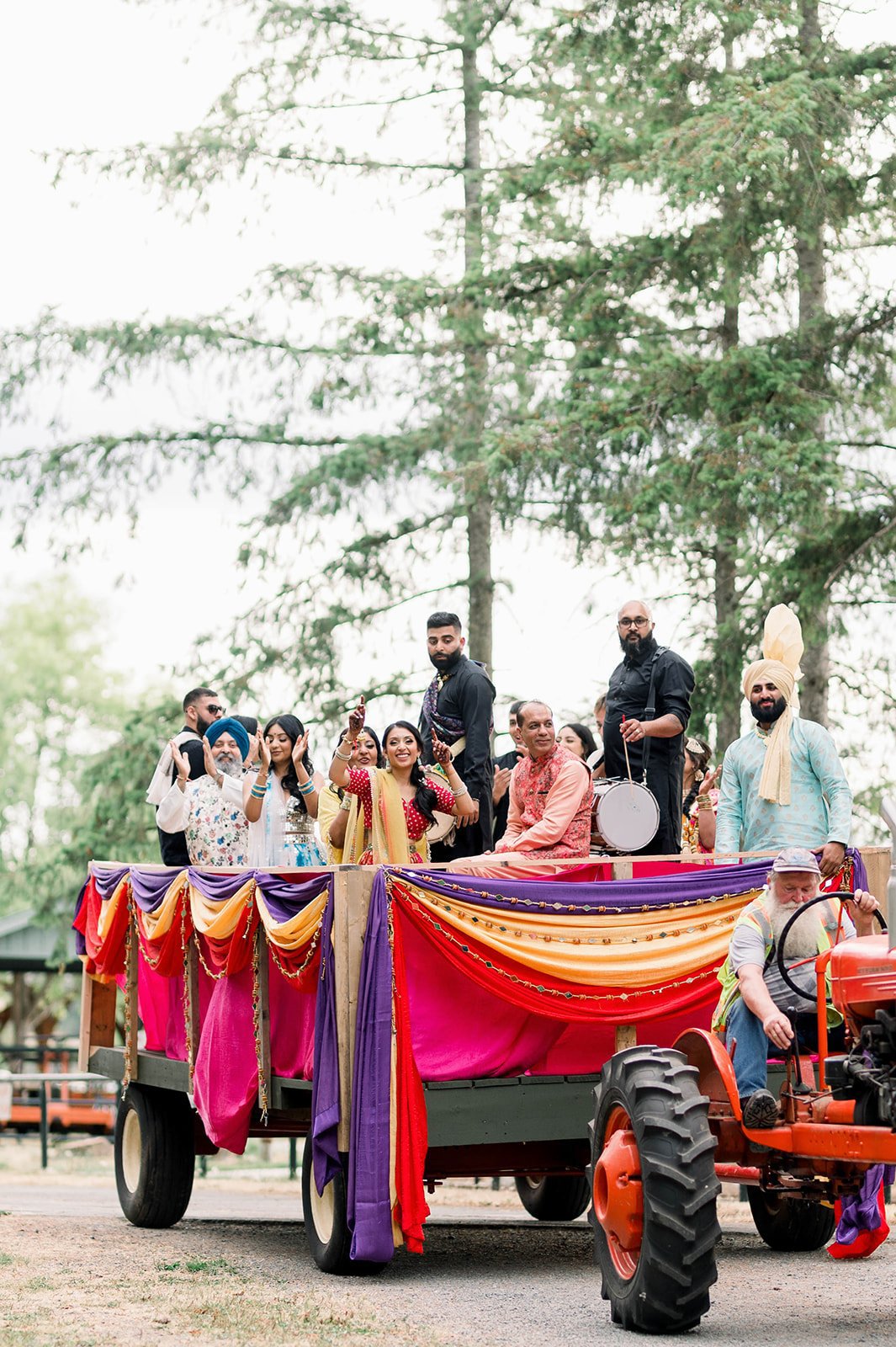 Indian Bride rides decorated tractor to her Mayian in Victoria BC.  