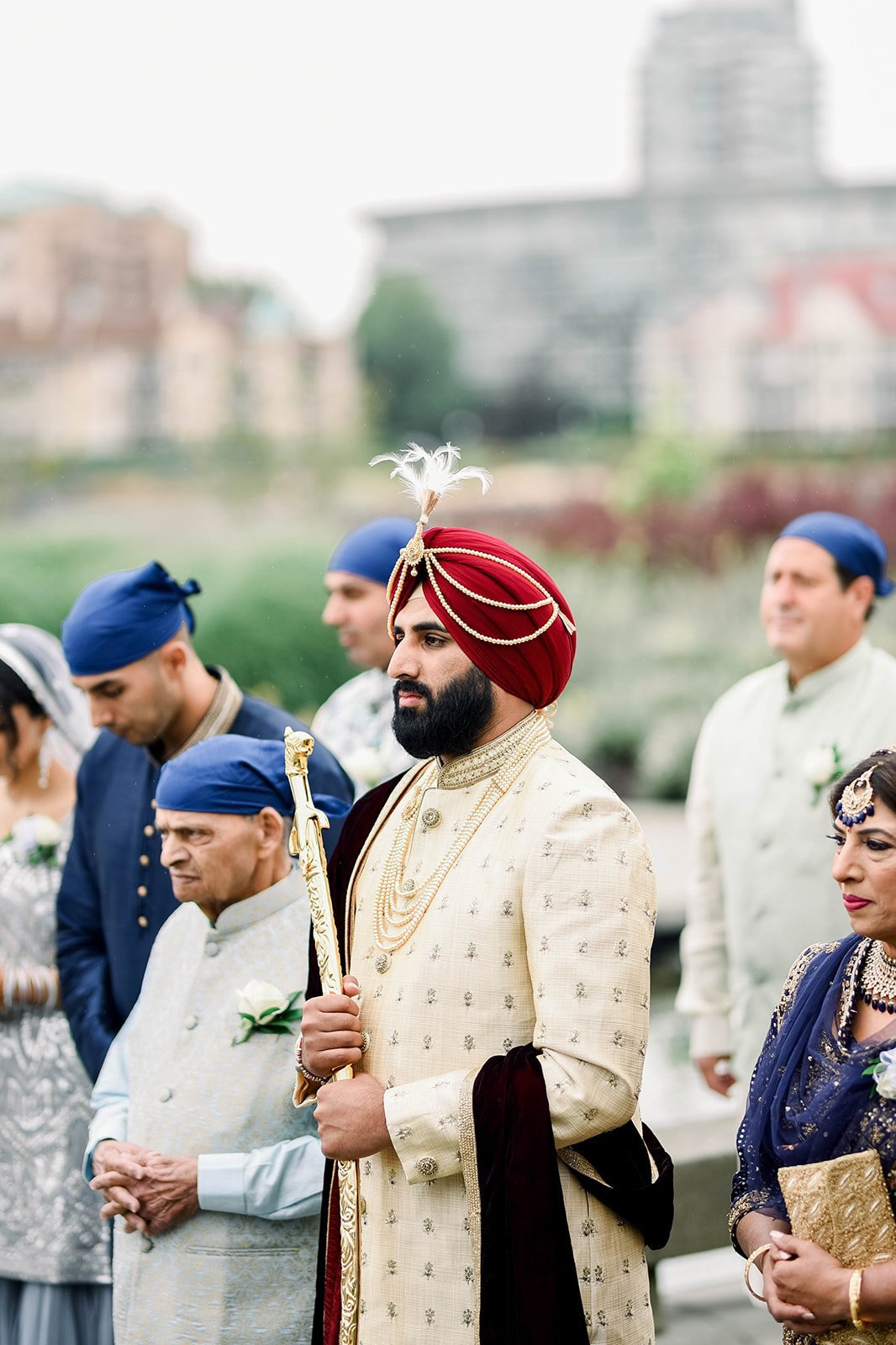 an Indian Groom joins his family in prayer during a Sikh Wedding in Victoria BC 