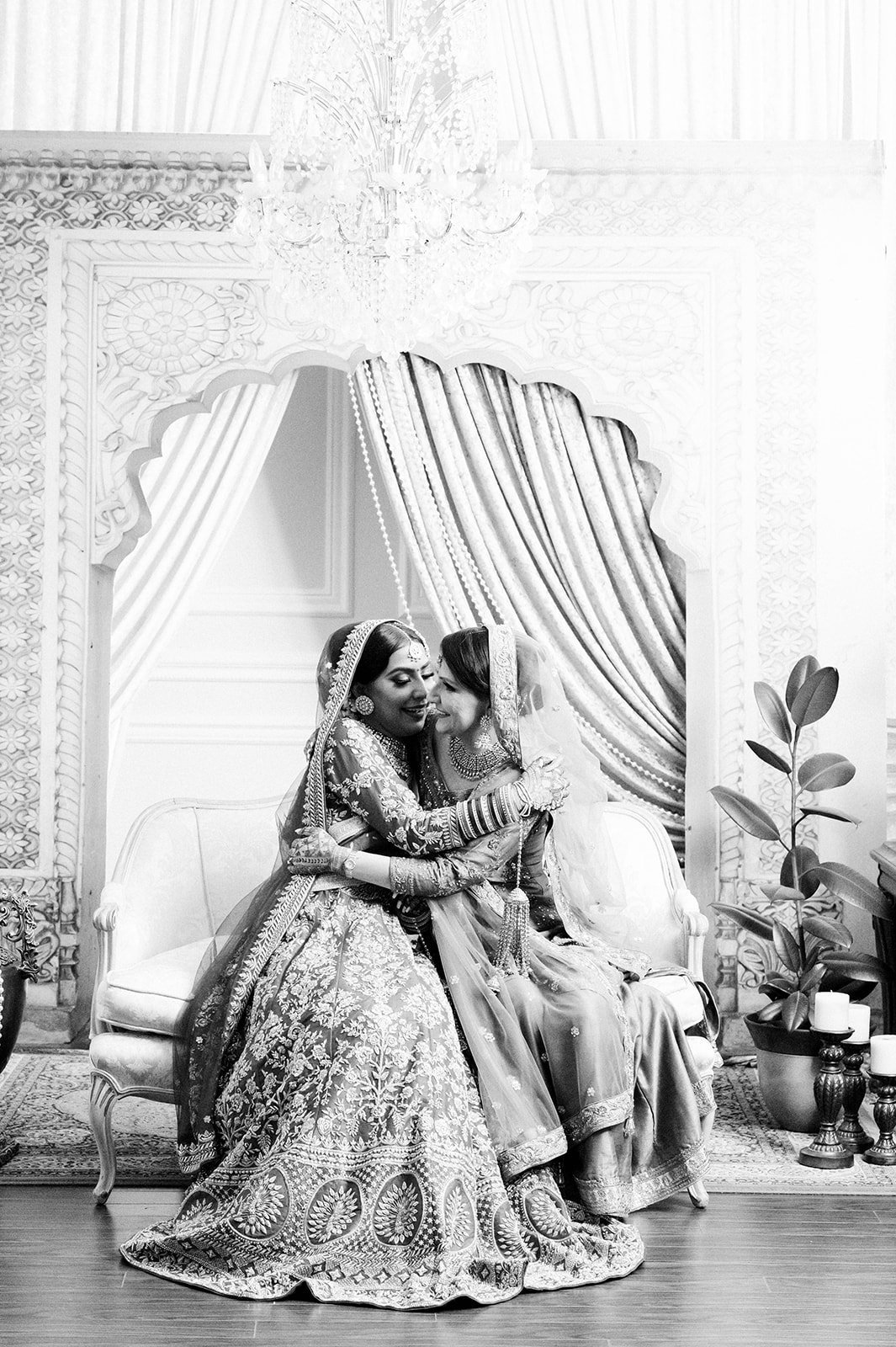 A bride is hugged by her sister on her wedding morning in Surrey BC 