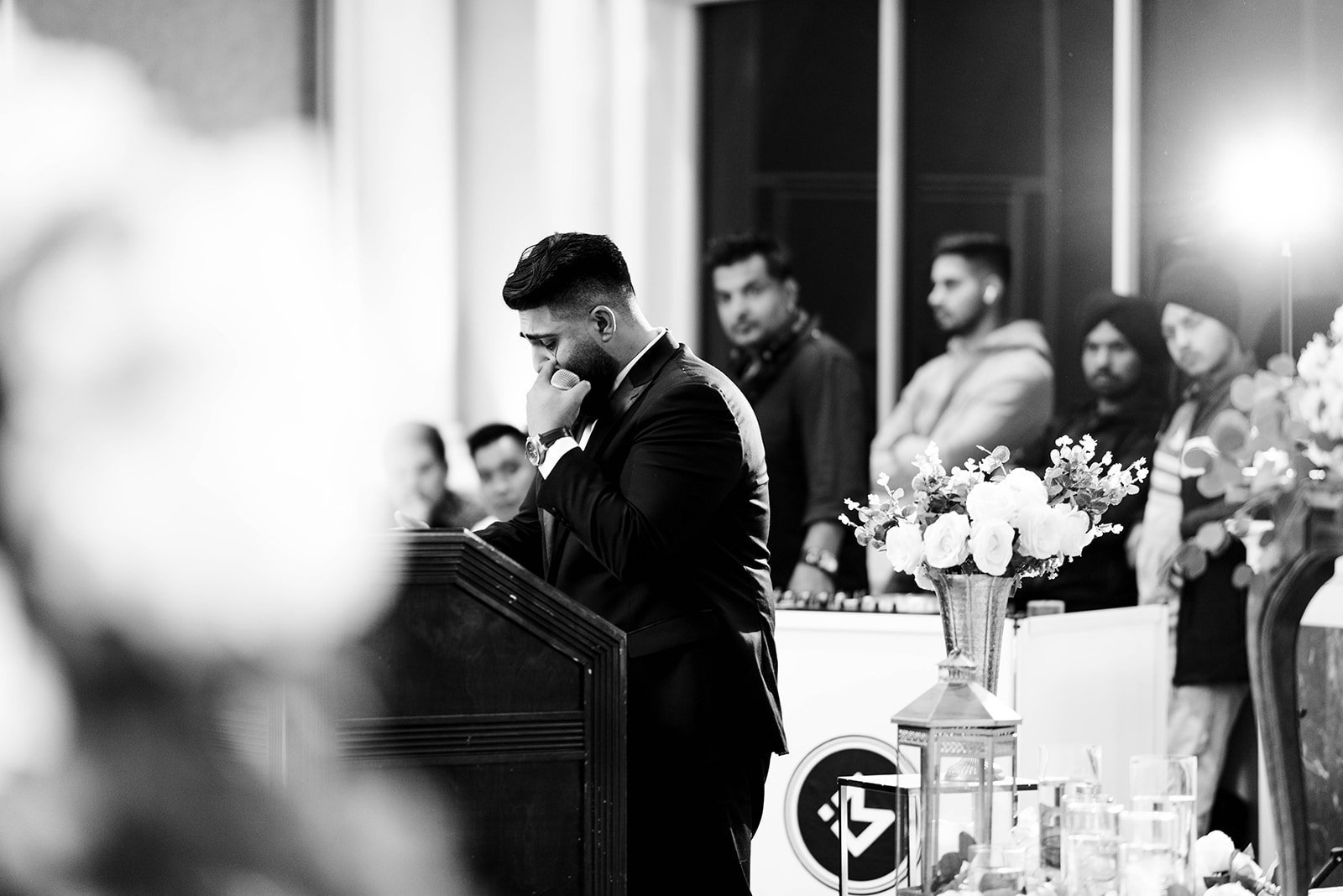 An indian grooms cries as he gives his wedding speech.