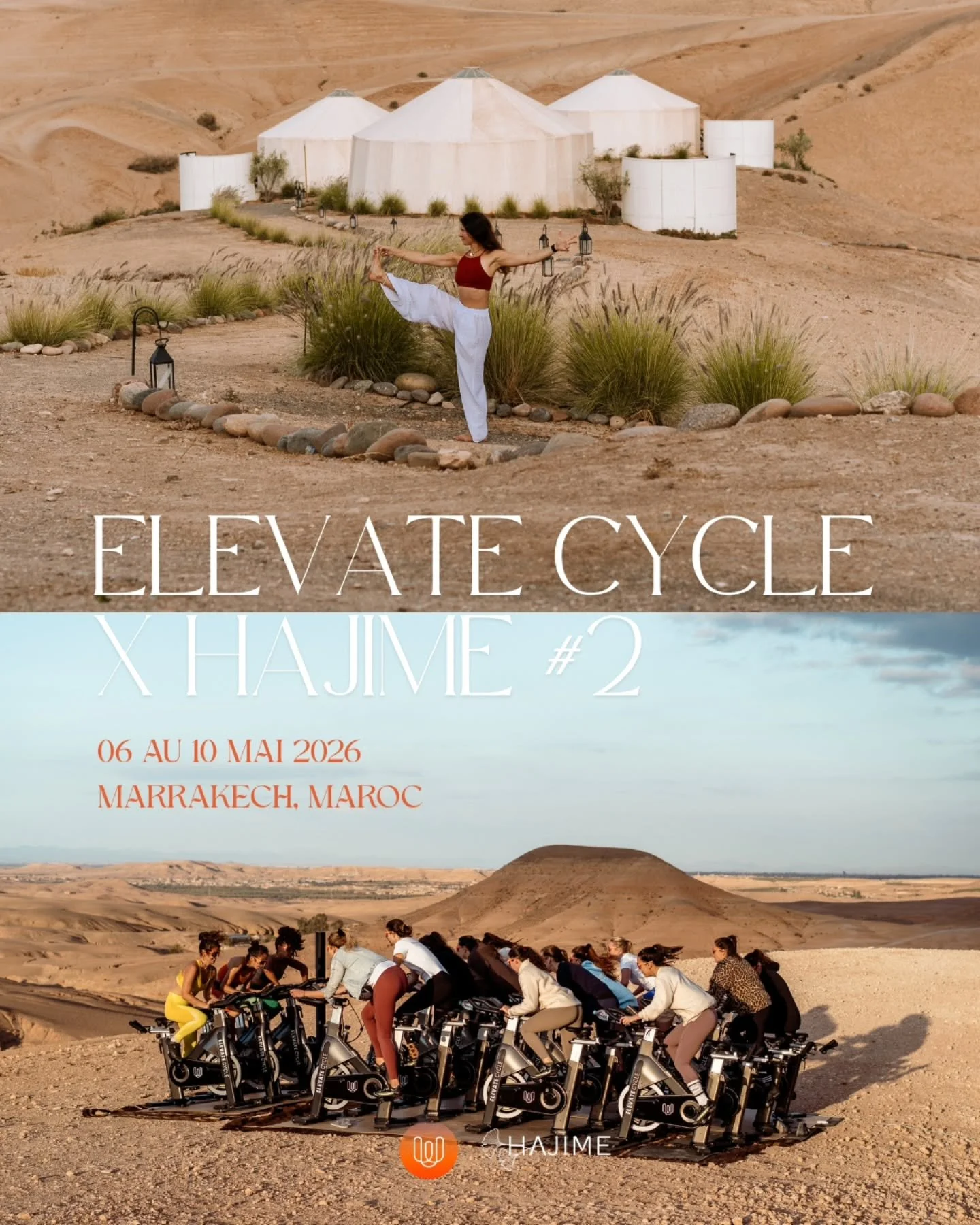 NOUVELLE RETRAITE - yoga &amp; cycling &agrave; Marrakech ☀️ 

C'est avec un immense plaisir que nous vous annon&ccedil;ons l'&eacute;dition n&deg;2 de notre retraite Yoga &amp; Cycling au Maroc avec @elevatecyclemarrakech !

Du 6 au 10 mai, offrez-v
