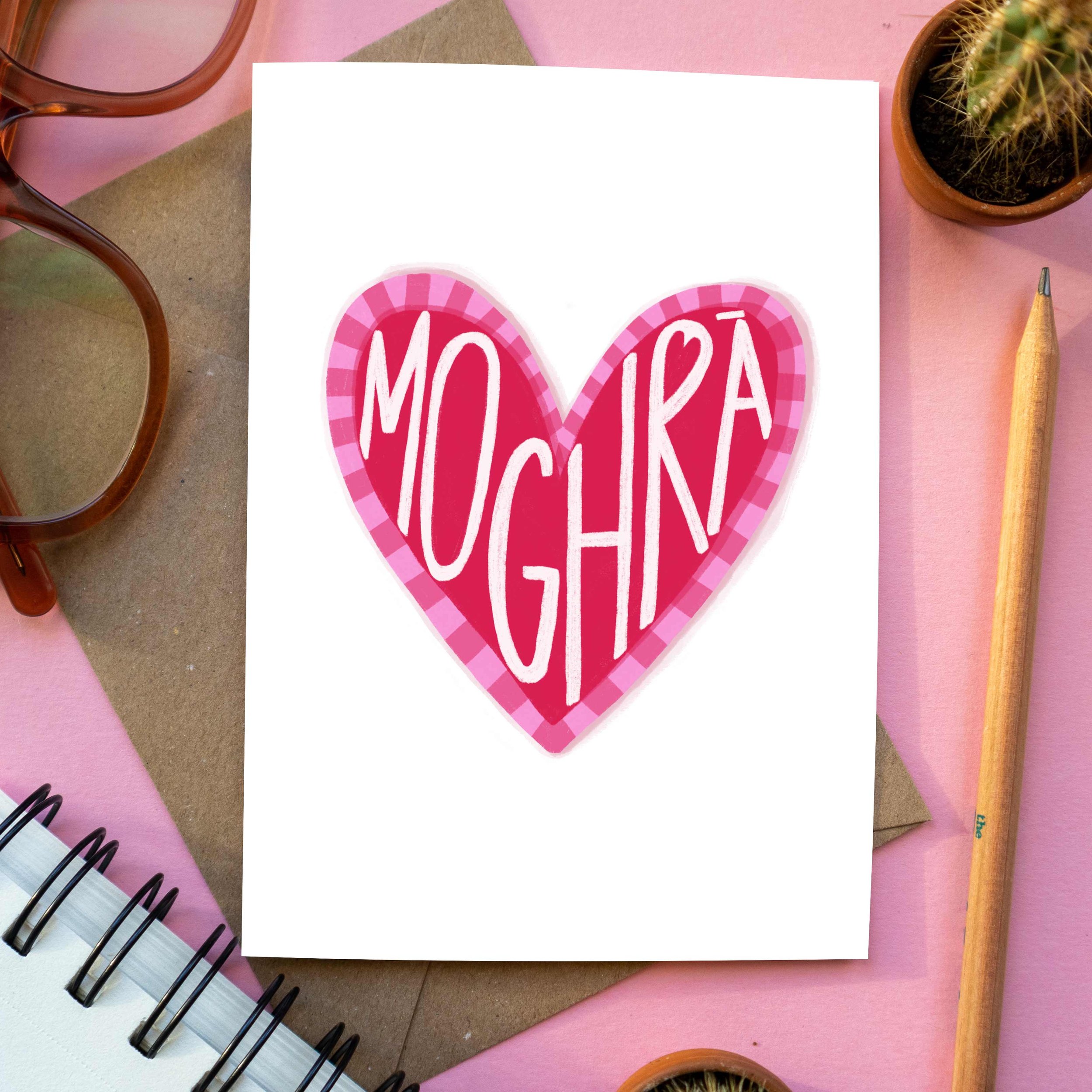 Romantic Gaeilge love card featuring "Mo Ghrá" in Irish with a classic heart illustration, ideal for Valentine’s Day or anniversaries.