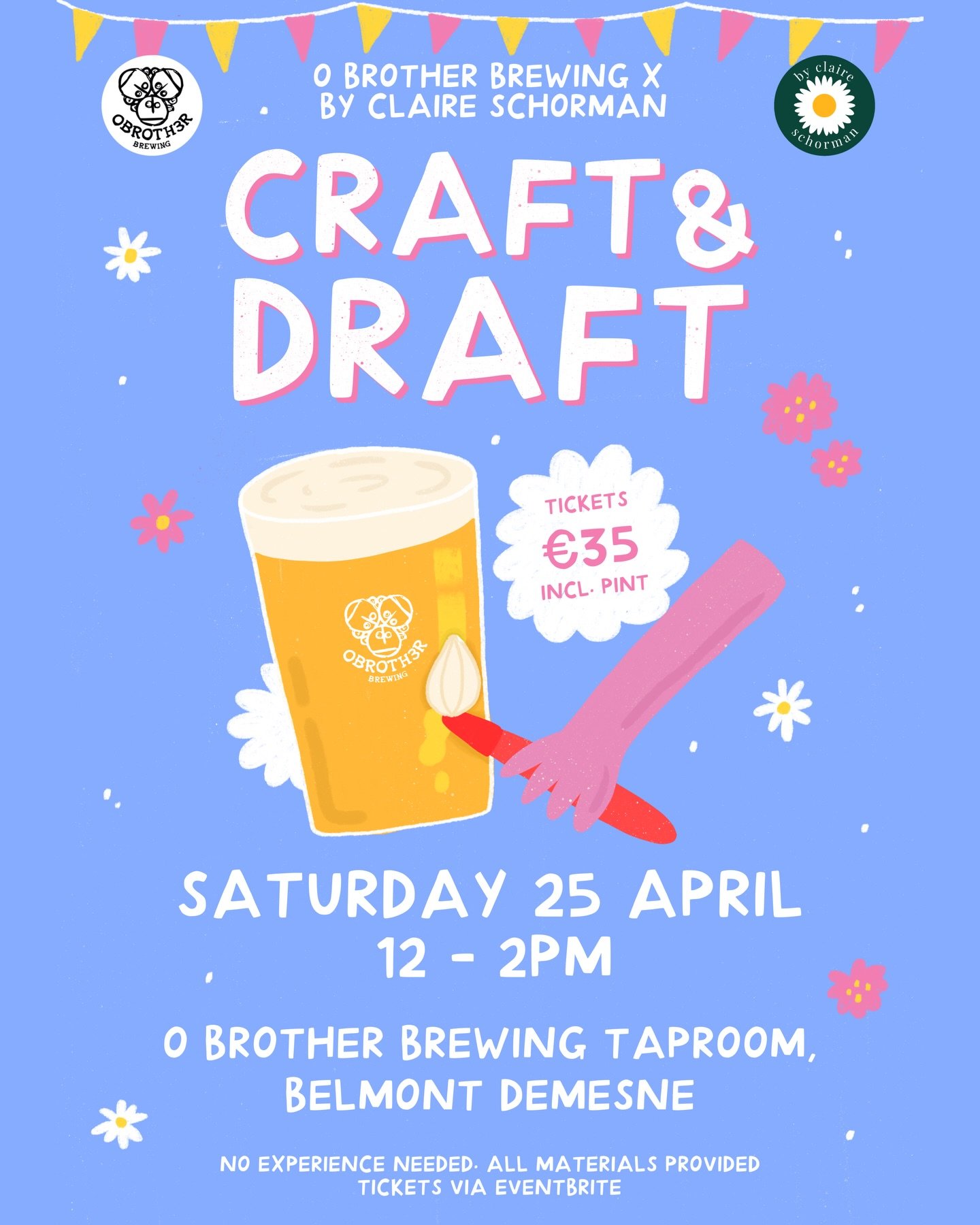 It&rsquo;s time for some spring painting!! We are very excited to be hosting another Craft &amp; Draft with local illustrator Claire Schorman in the gorgeous O Brother Brewing Taproom 🎨🍻

Come along on Saturday 25th of April for a cosy, relaxed aft