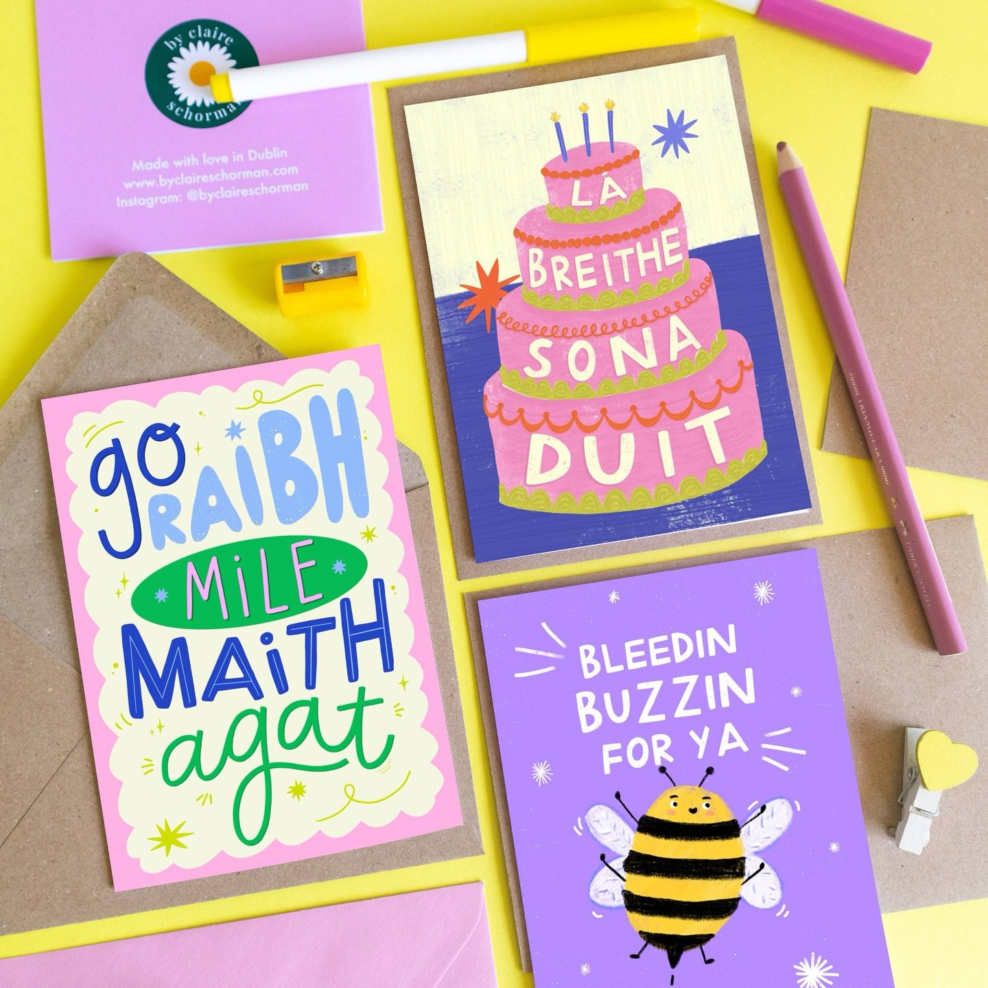Happy Fridayyyyy 💛 I&rsquo;ve just updated my website with loads of new stock, including cards, stickers and art prints 🙌 tonnes of new bold, colourful Irish designs full of personality for you to choose from 🤩

Here&rsquo;s a peak at some of the 