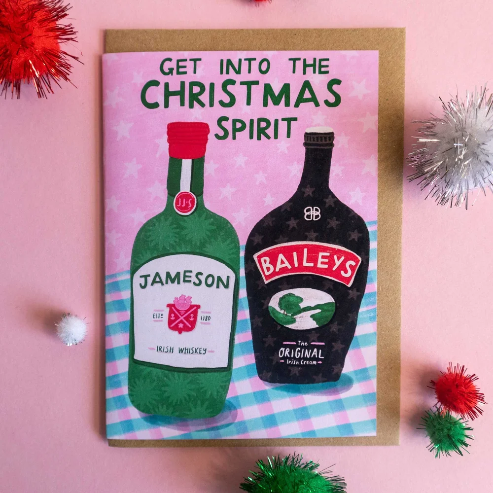 Funny Christmas Card "get Into The Holiday Spirits" - Pun Card