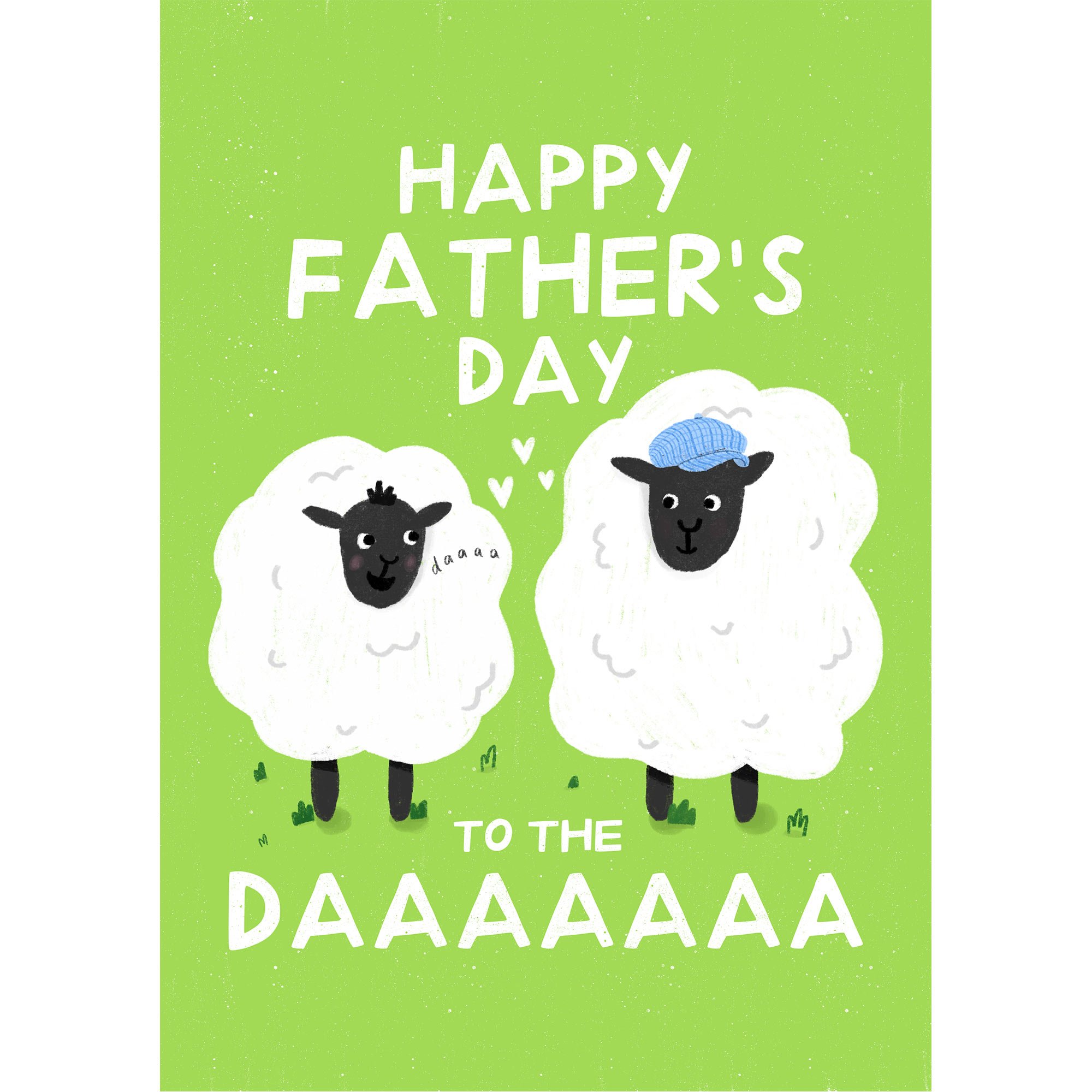 Funny Irish Father’s Day card with dad and child sheep on green background