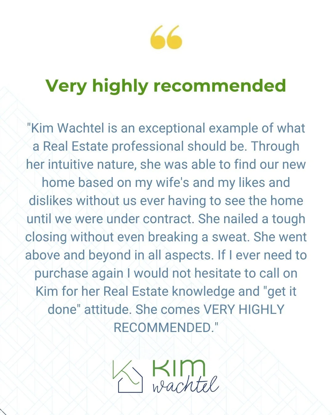 Thanks to my client for their kind words. It was a true privilege to help you find your new home, especially by trusting your vision so completely that we secured it before you even saw it in person. Navigating that tough closing smoothly was my goal