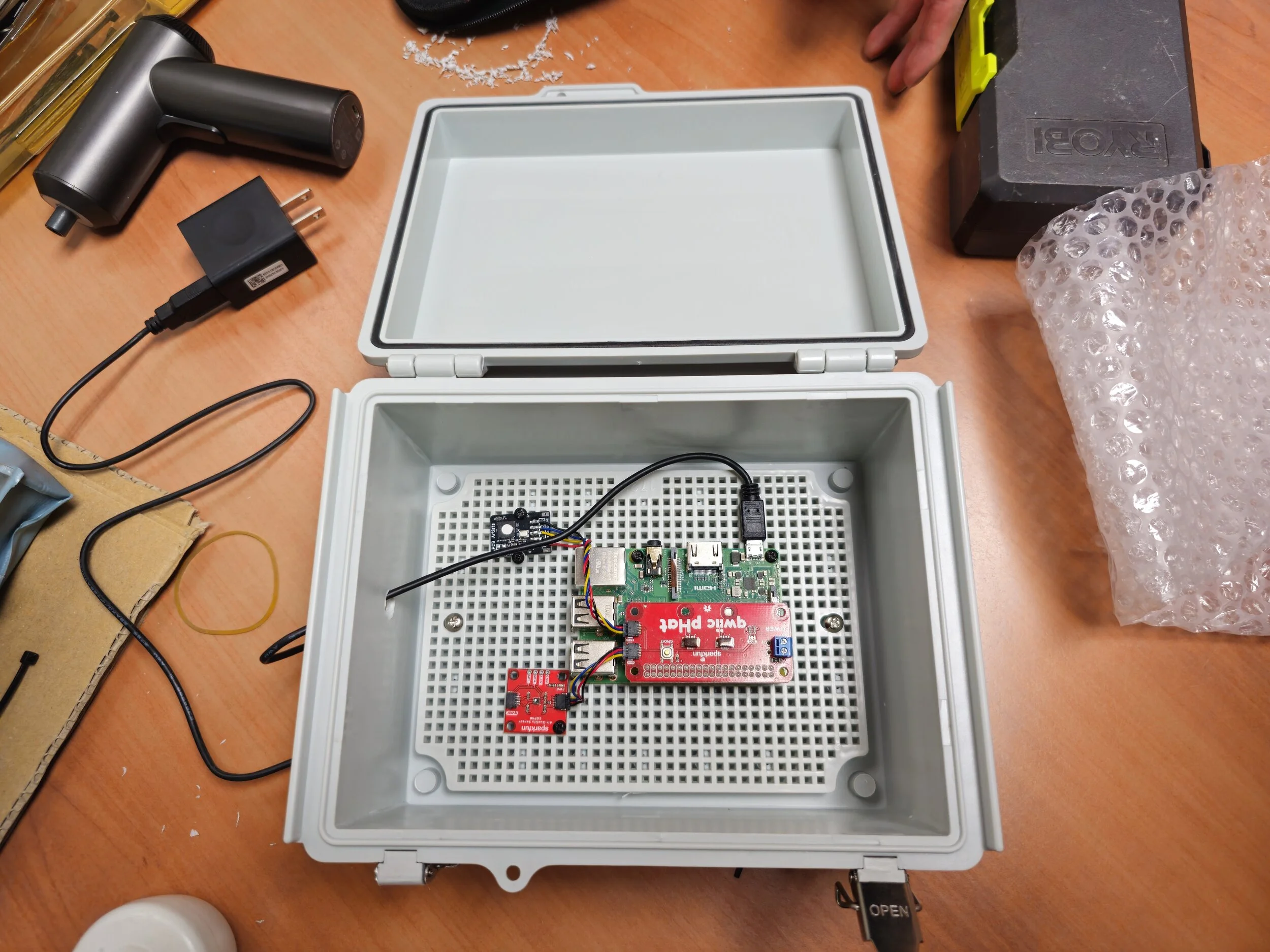   Raspberry Pi and sensors are mounted  