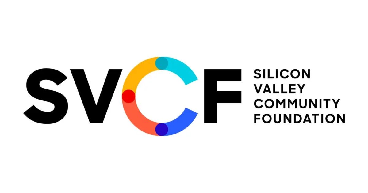 Silicon Valley Community Foundation logo with "SVCF" in large white letters and full name below on a black background.