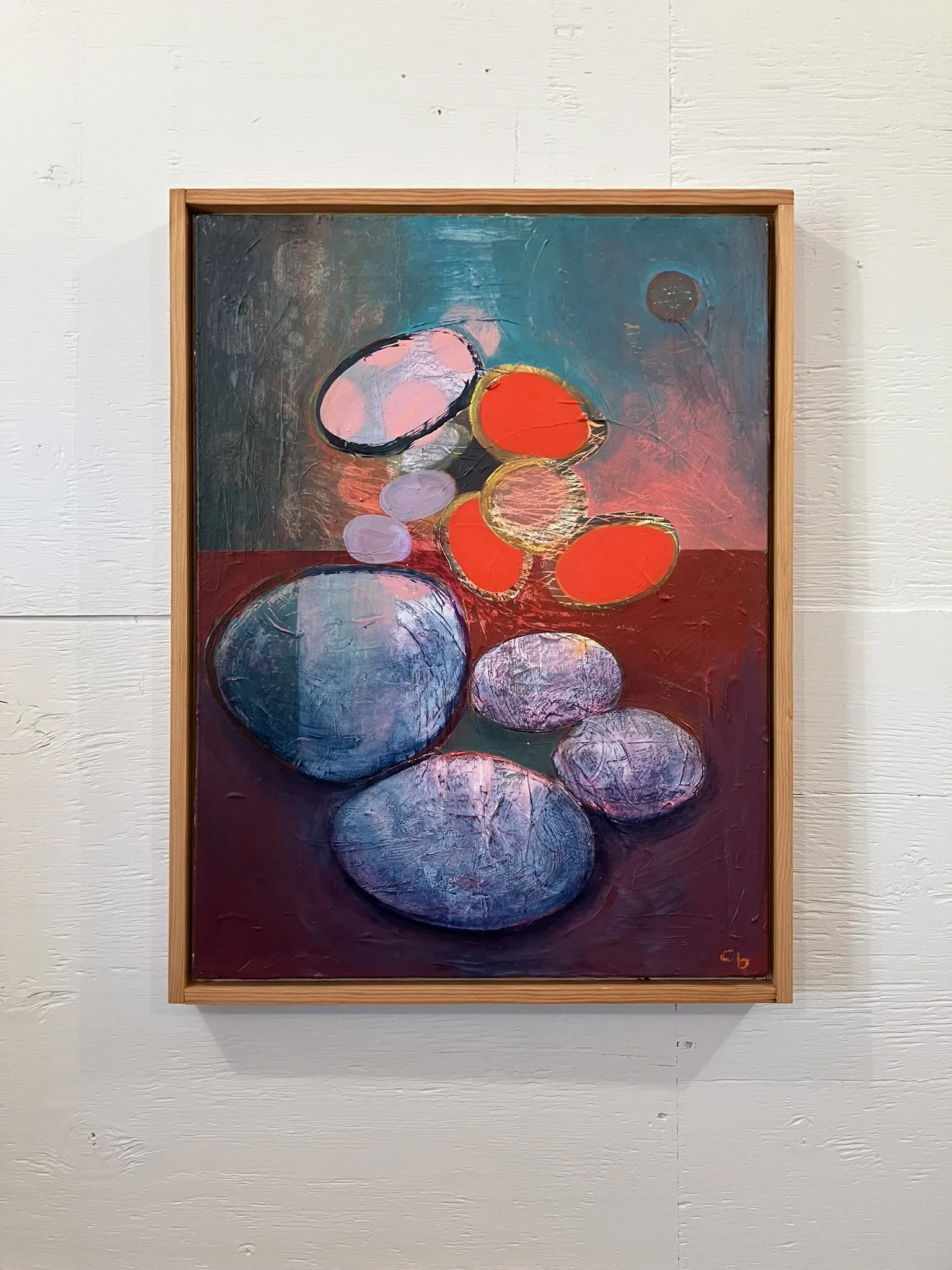Rock Tumbler II acrylic and spray paint on canvas w/ artist frame 18×24 in. 2025