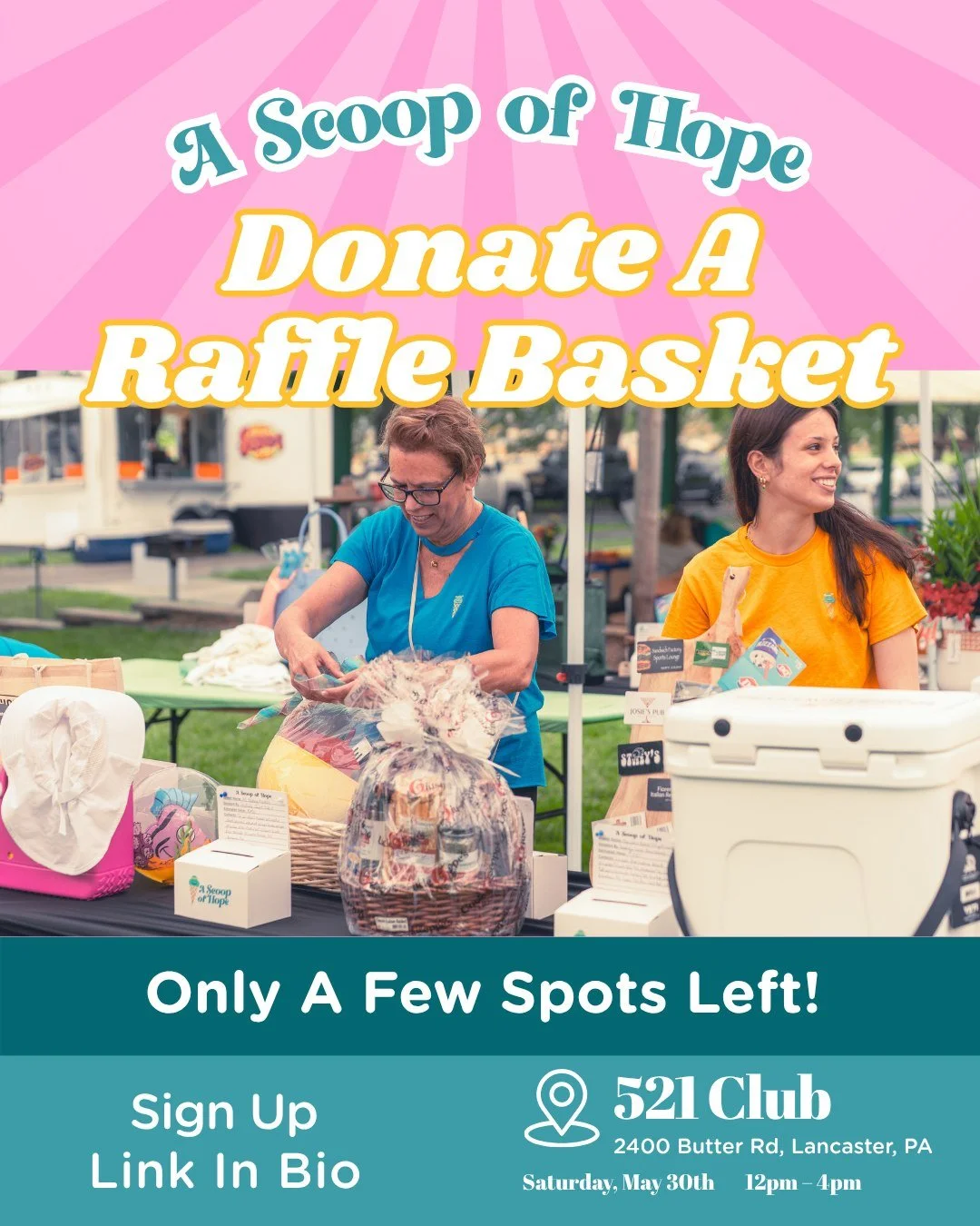 Our basket raffle is filling up &mdash; and we only have a few spots left. 

This is one of the most loved parts of the Ice Cream Social, and every basket helps us raise funds to support individuals starting recovery.

Families, friends, and local bu